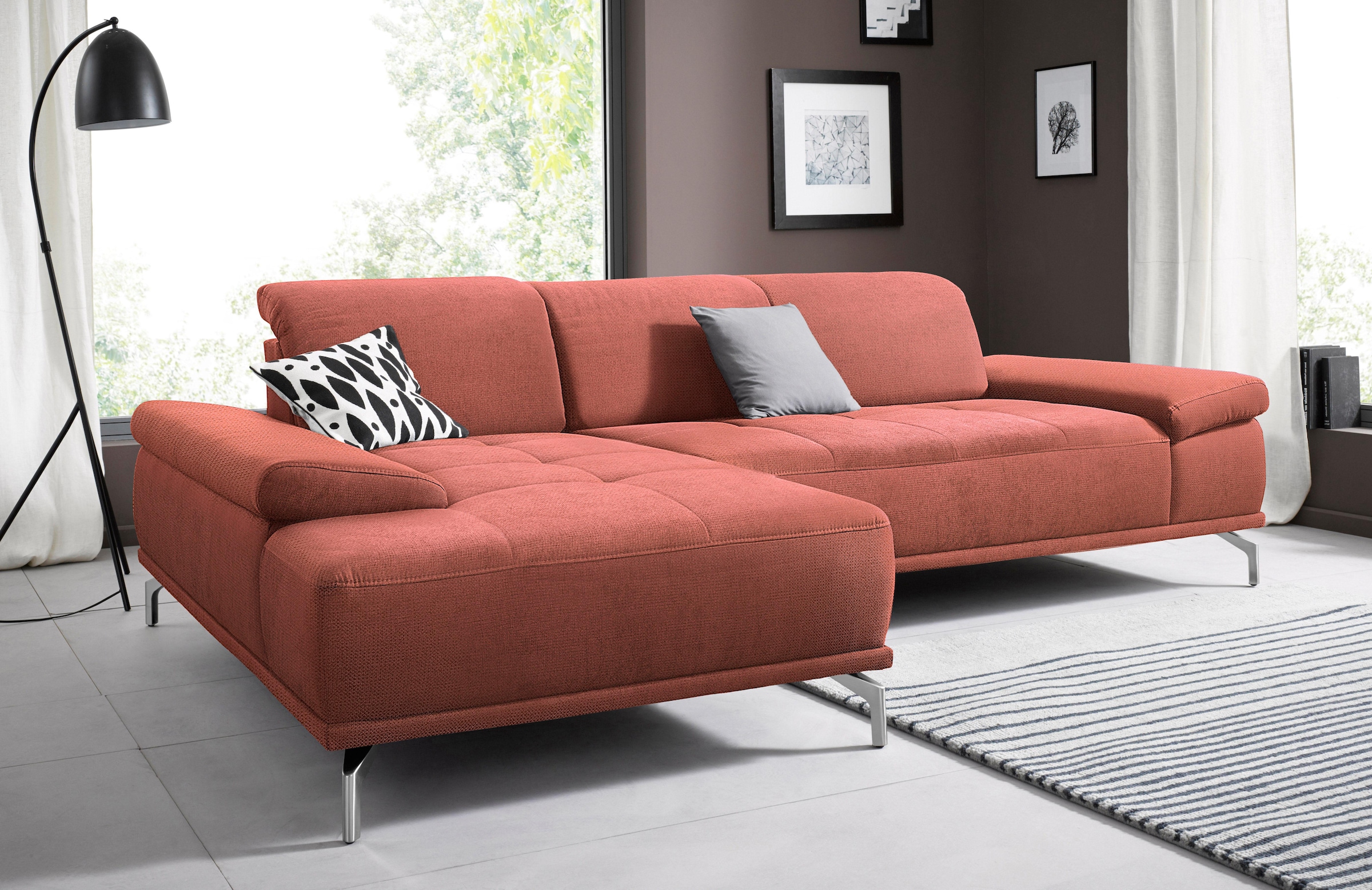 OTTO home Ecksofa "Caluna, L-Form, B:280cm, Federkern, in Stoff und Leder" Inkl.Sitztiefenverstellung, wahlweise mit Kopf- und Armteilverstellung