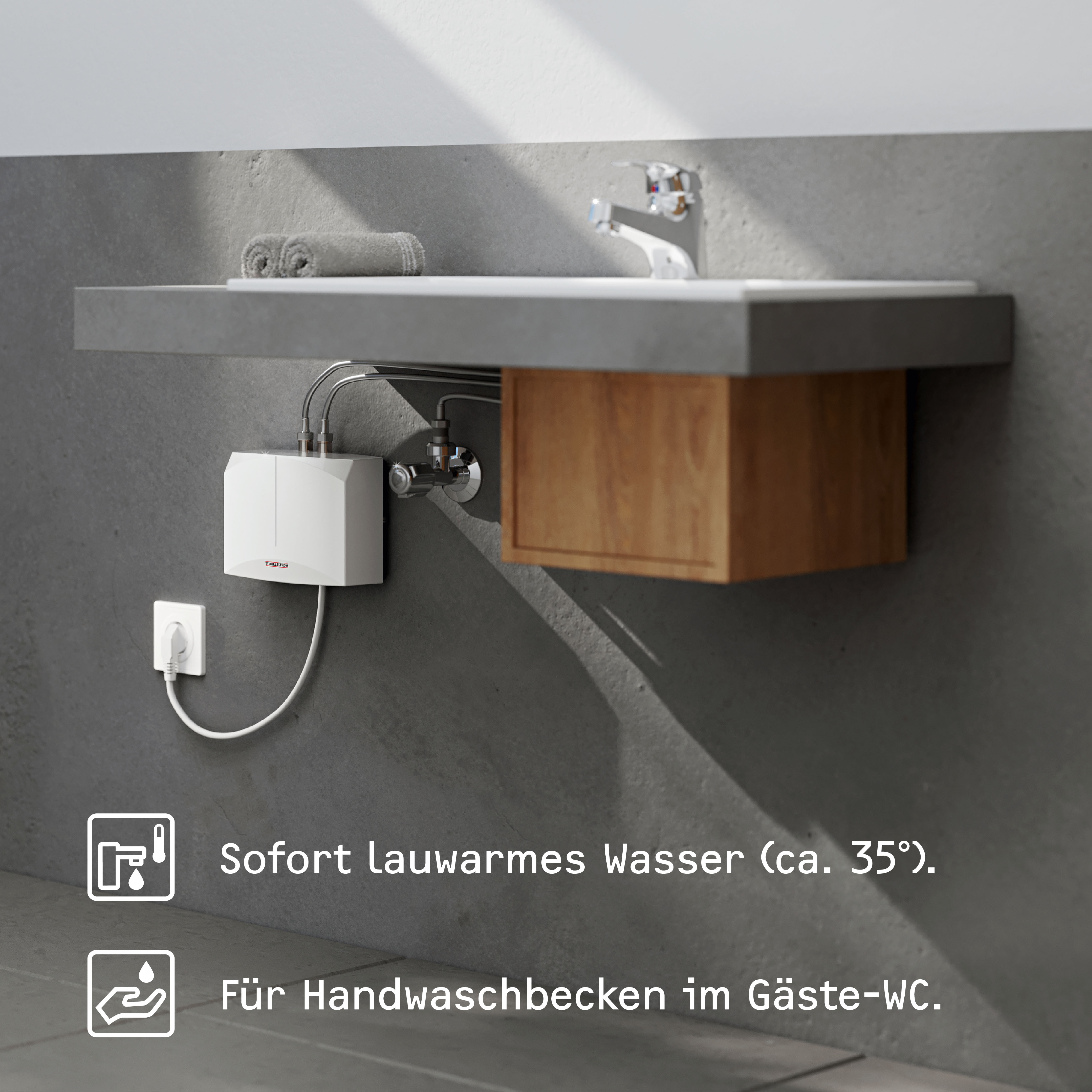 Thumbnail - STIEBEL ELTRON Klein-Durchlauferhitzer "DEM 3 + WSH 10 mit Sensorarmatur, für Handwaschbecken" Set, 3,5 kW, m. Stecker 2...