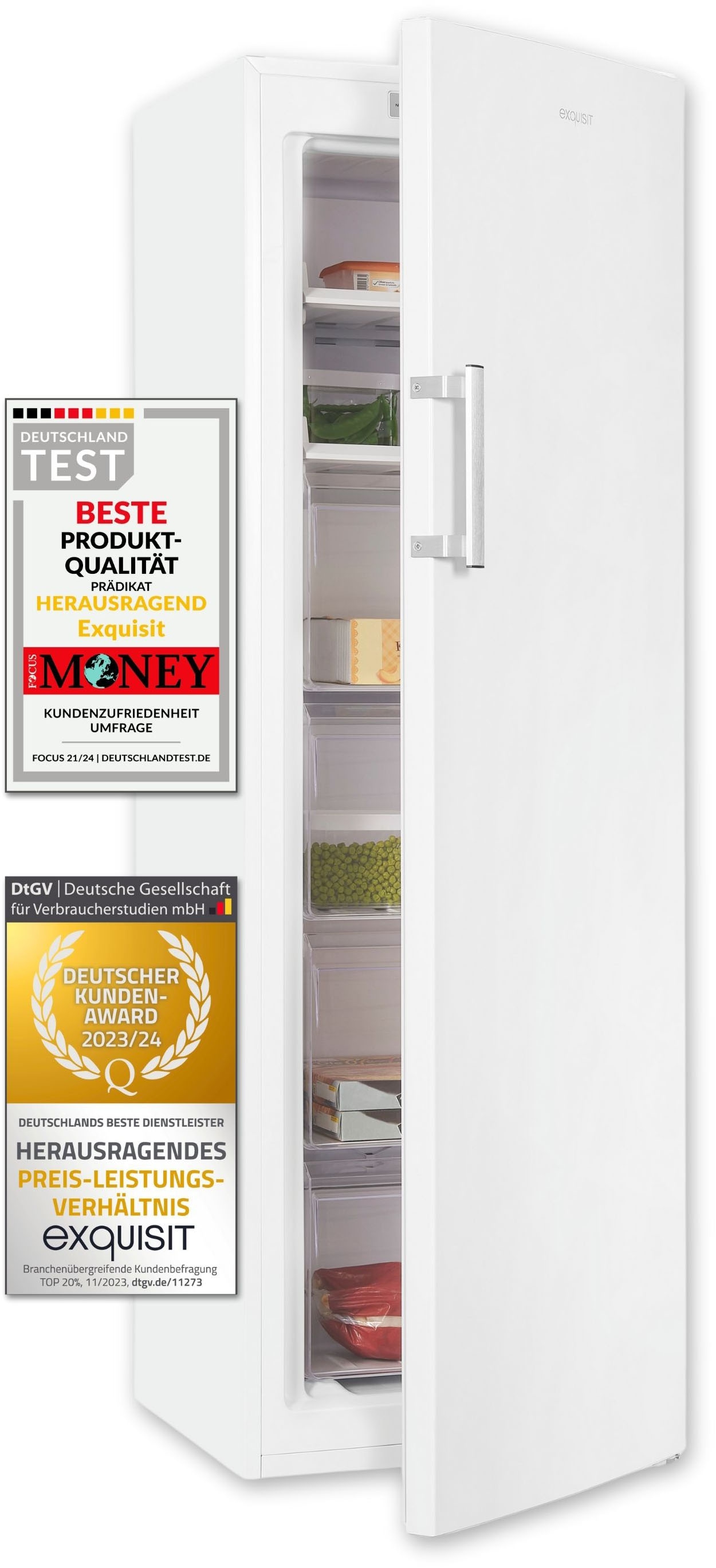 exquisit Gefrierschrank »GS271--H-O40E weiss«, 171 cm hoch, 54 cm breit, Digitale Kontrolle