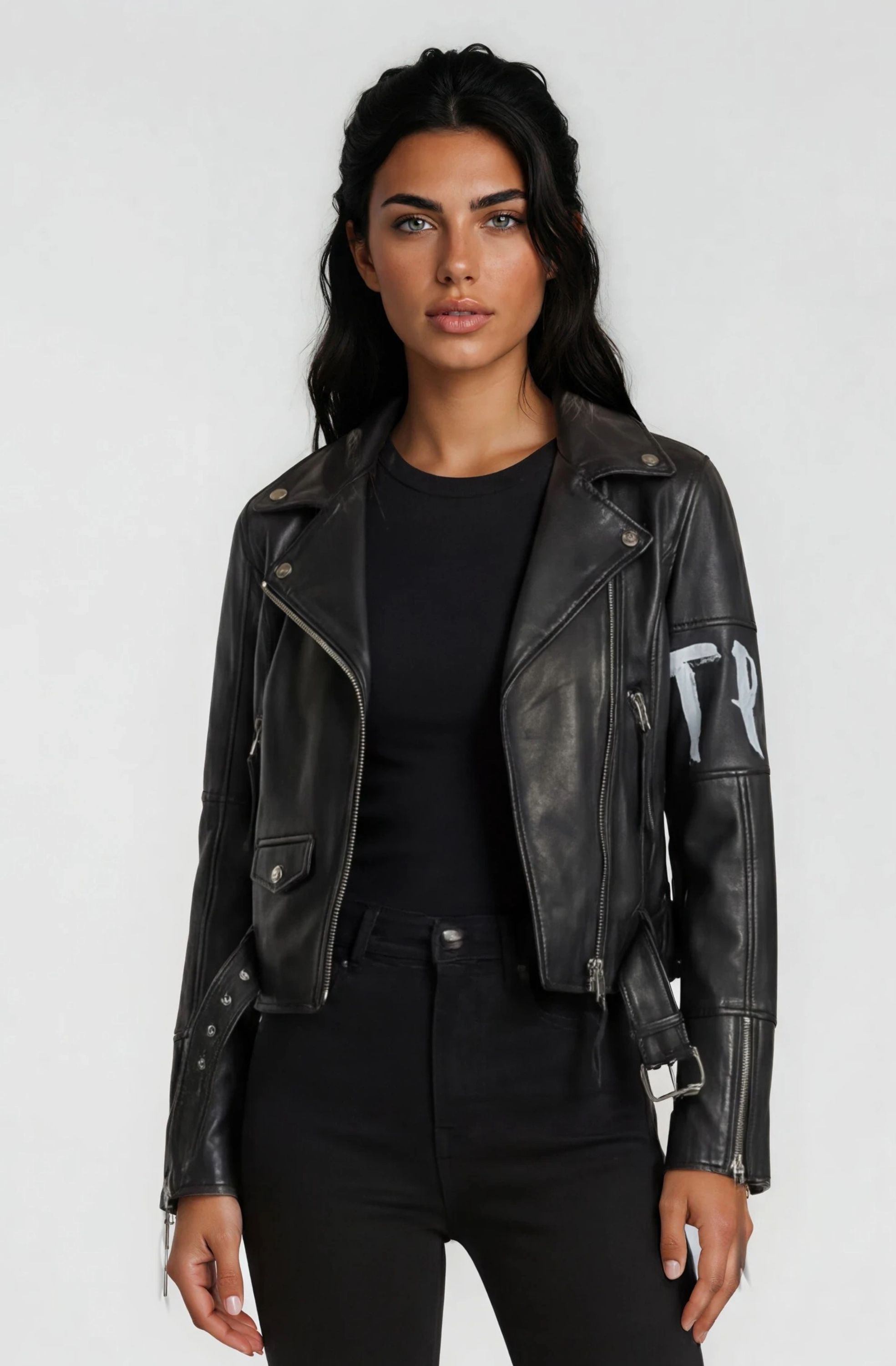 trueprodigy Lederjacke "Laila mit auffälligem Print und Gürtel" ohne Kapuze