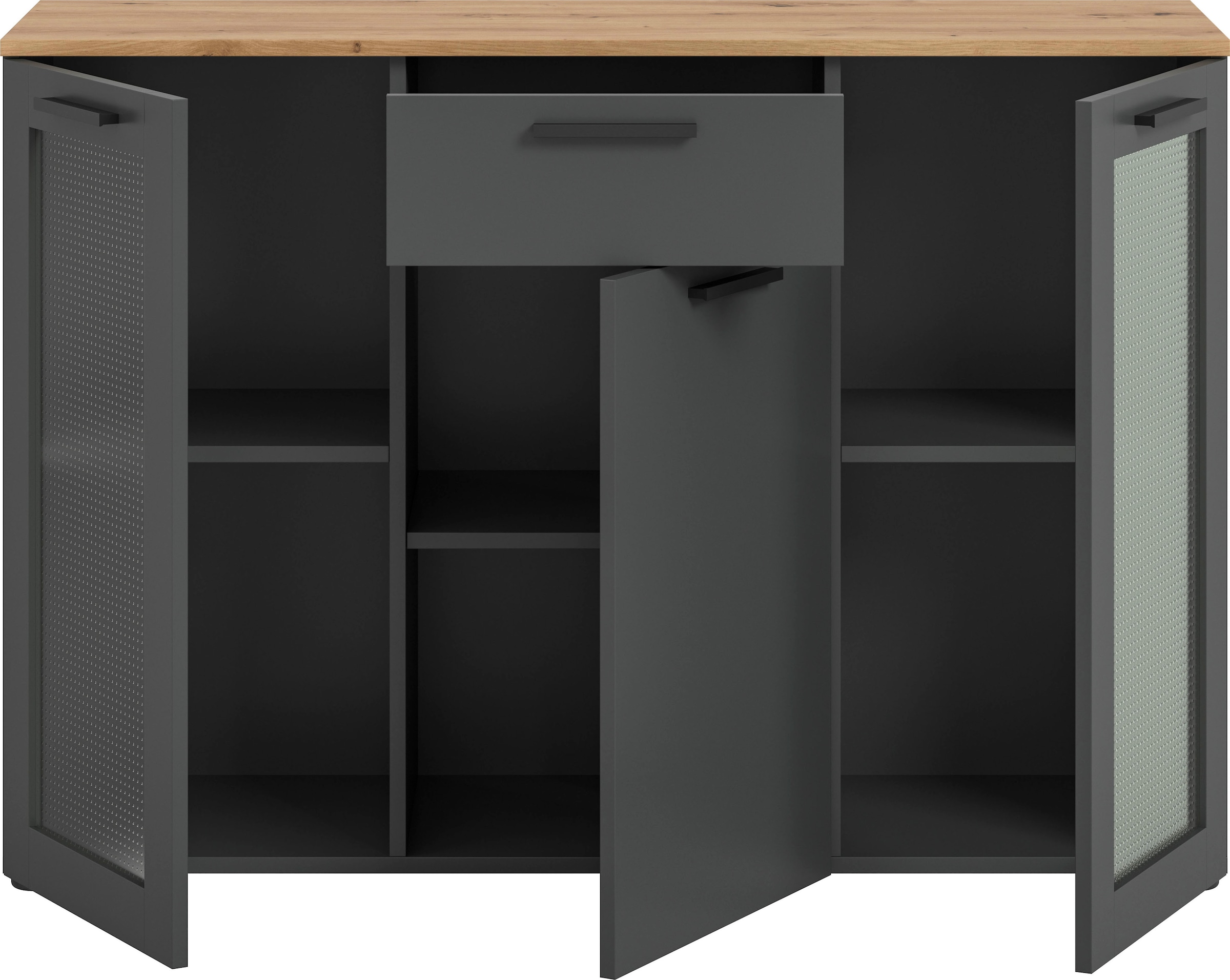 INOSIGN Sideboard »SALKIN, Breite 120cm, 3 Türen (2 mit ESG-Ornamentglas), 1 Schubkasten,«, Anrichte, Schrank, Kommode,Vitrine, Vitrinenschrank Wohnmöbel