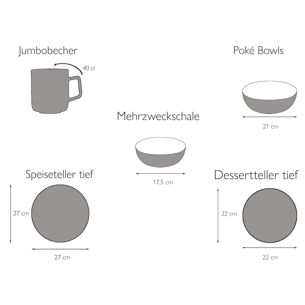 CreaTable Kombiservice »Geschirr-Set Summertime«, (Set, 10 tlg., Kaffeeservice und Tafelservice im Set, für 2 Personen), Service, Streublümchen-Dekor, 10 Teile, für 2 Personen