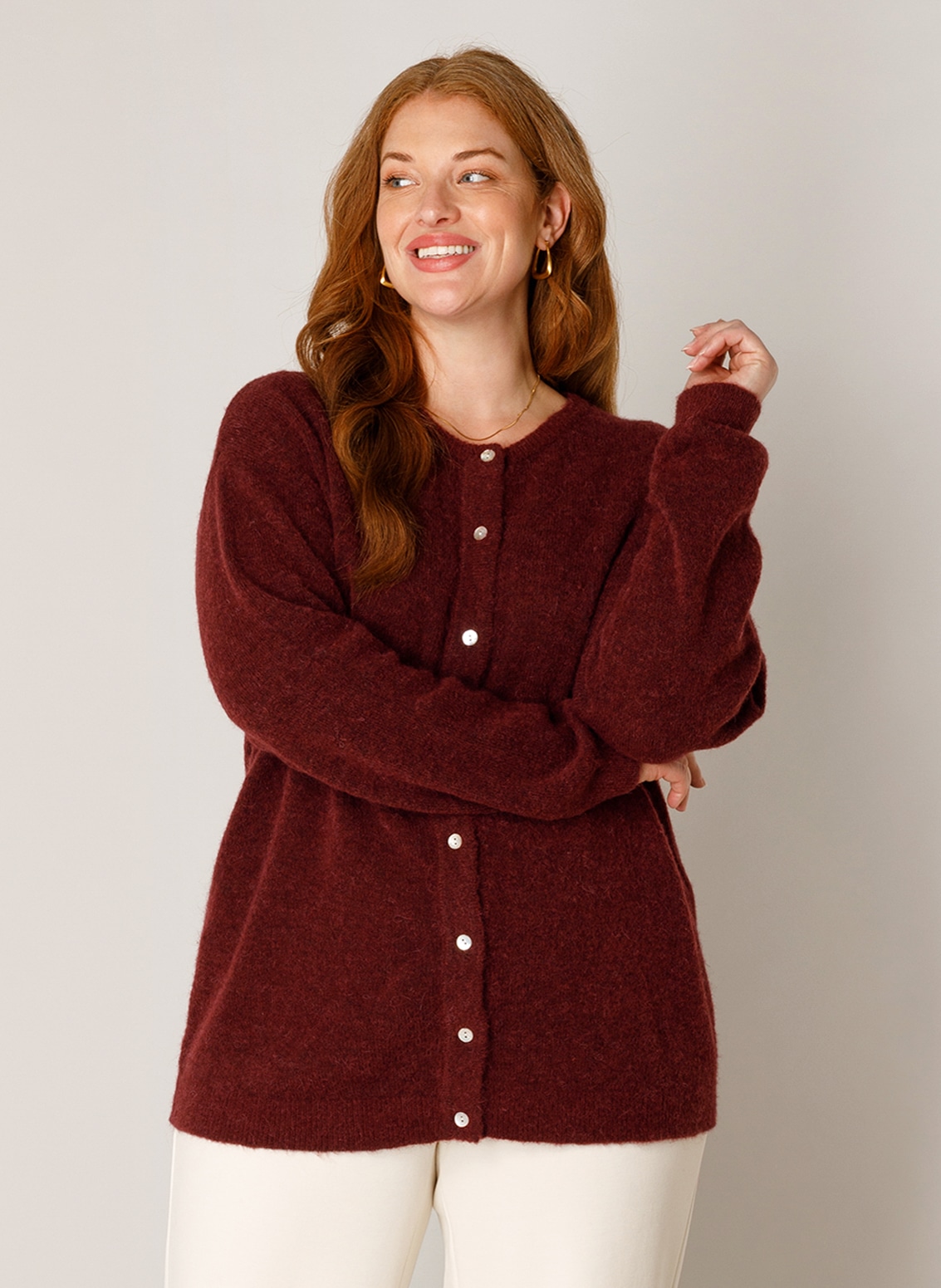 Base Level Curvy Cardigan "Yulia" mit Woll-Anteil und Knopfleiste