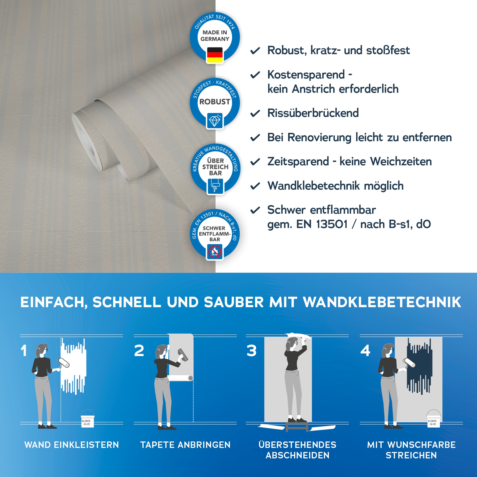 A.S. Création Vliestapete »Meistervlies« Streifen | gestreift | mehrfarbig strukturiert Struktur Tapete Streifen Überstreichbar Tapeten Wohnzimmer Flur Design