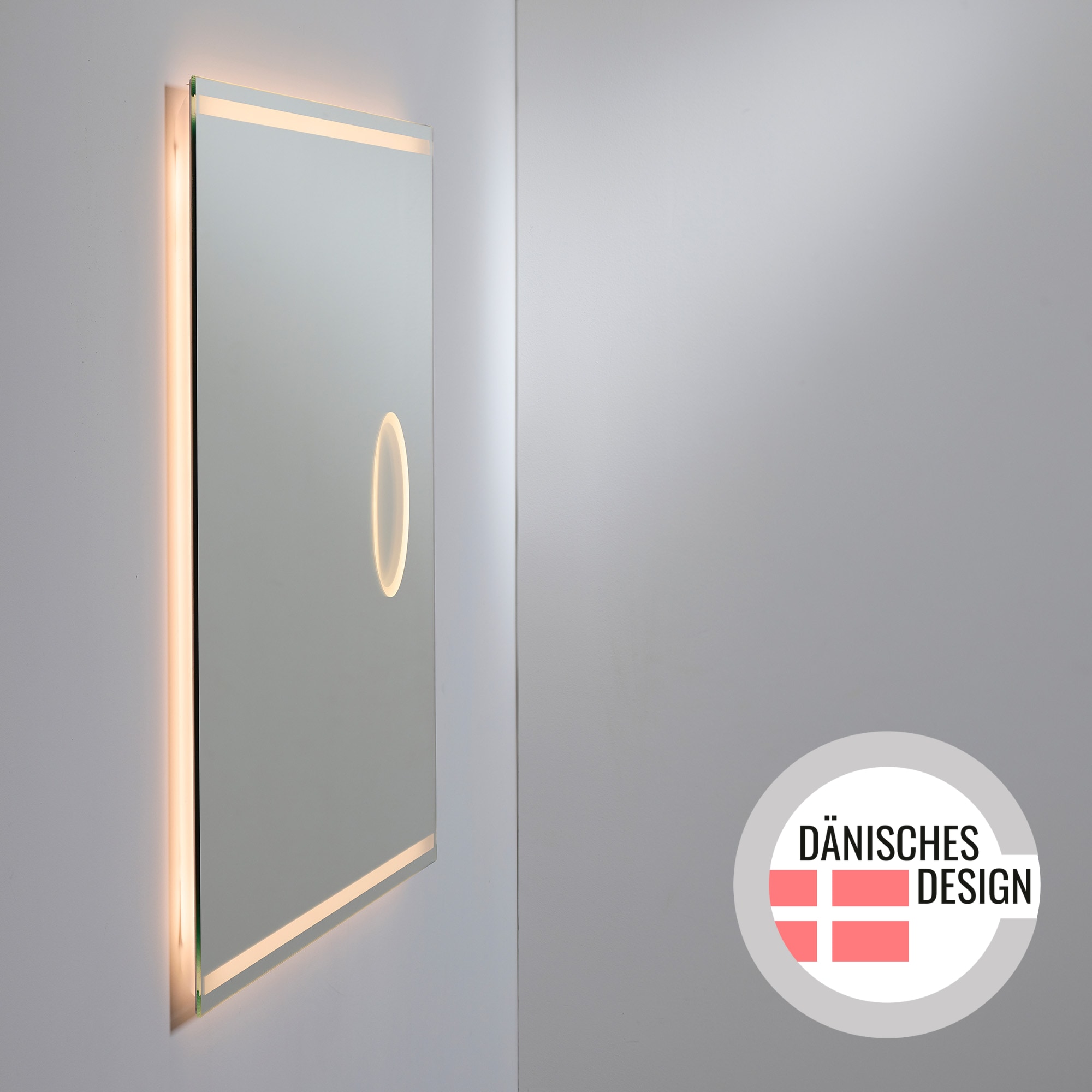 Loevschall Badspiegel »Focus, Spiegel mit Beleuchtung, Integrierter Schminkspiegel«, LED licht, Dänisches Design, Lichtspiegel, x5 Vergrößerung