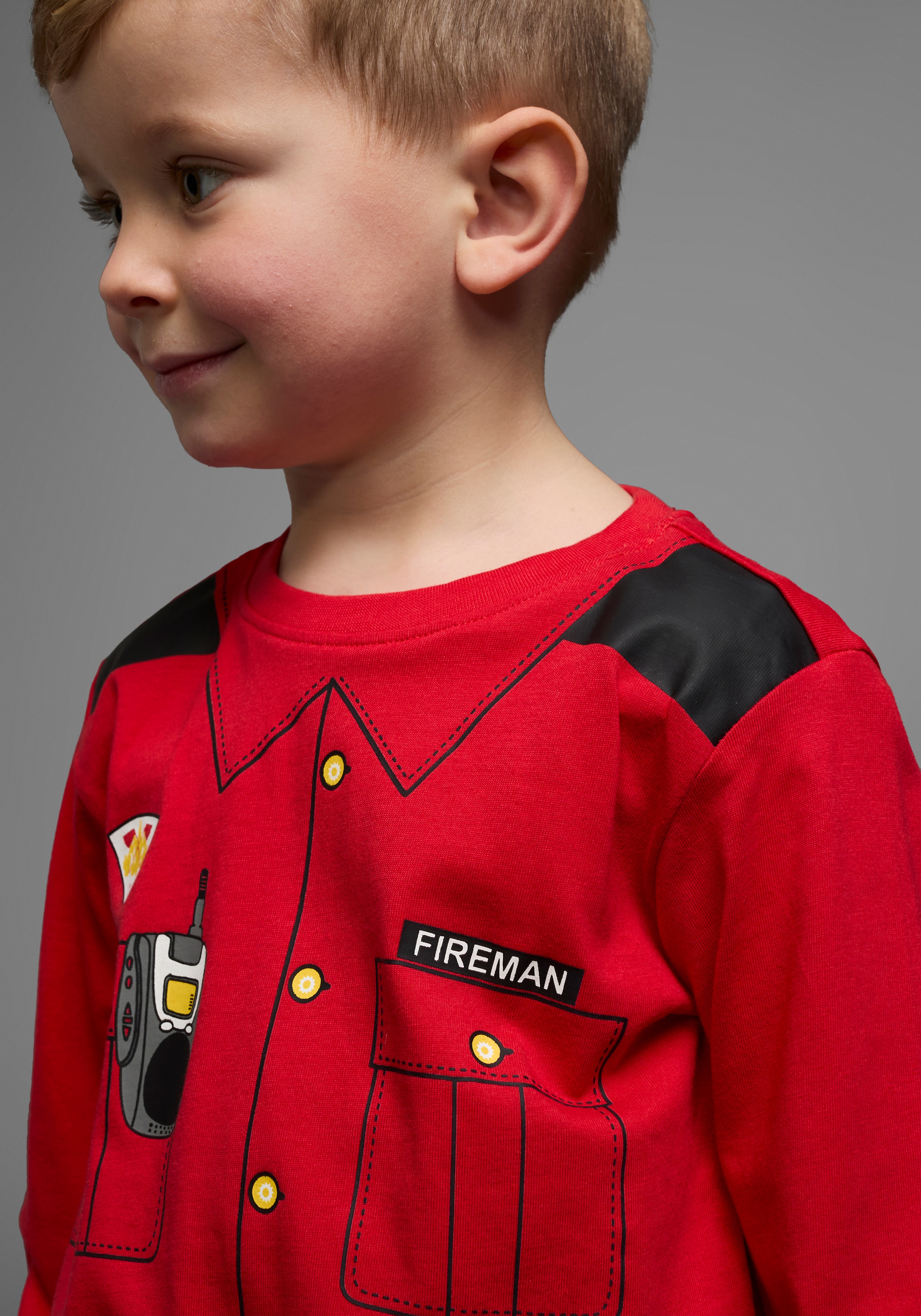KIDSWORLD Langarmshirt »FEUERWEHR«, Langarm, Basic-Passform, bedruckt, Rundhalsausschnitt