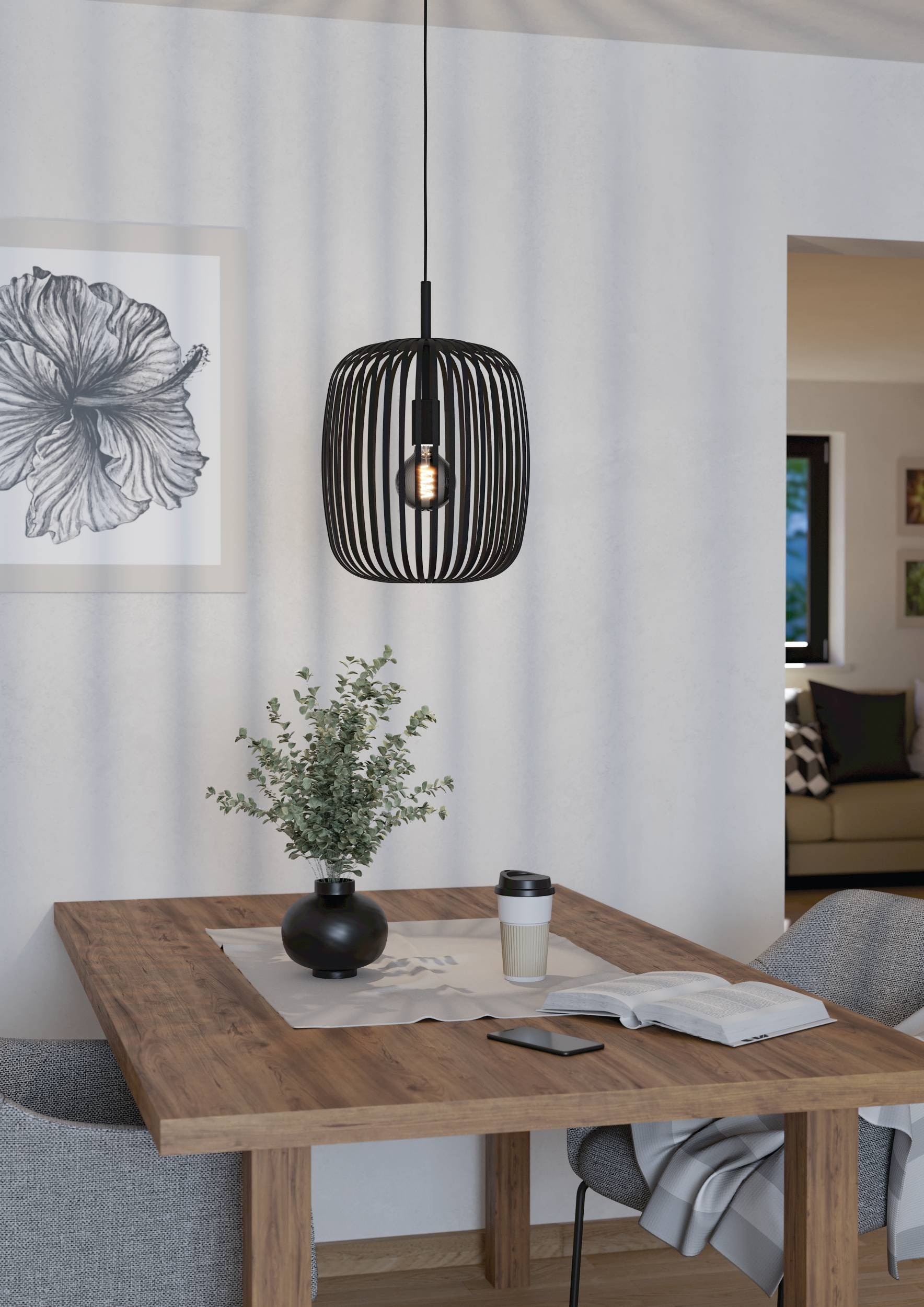 EGLO Pendelleuchte »Hängeleuchte ROMAZZINA, exkl. E27, Stahl in schwarz, Pendellampe«, 1 flammig, Leuchtmittel E27 | ohne Leuchtmittel, Esszimmerlampe, 110x32,5 cm (HxD), 1-flammig, modern, minimalistisch