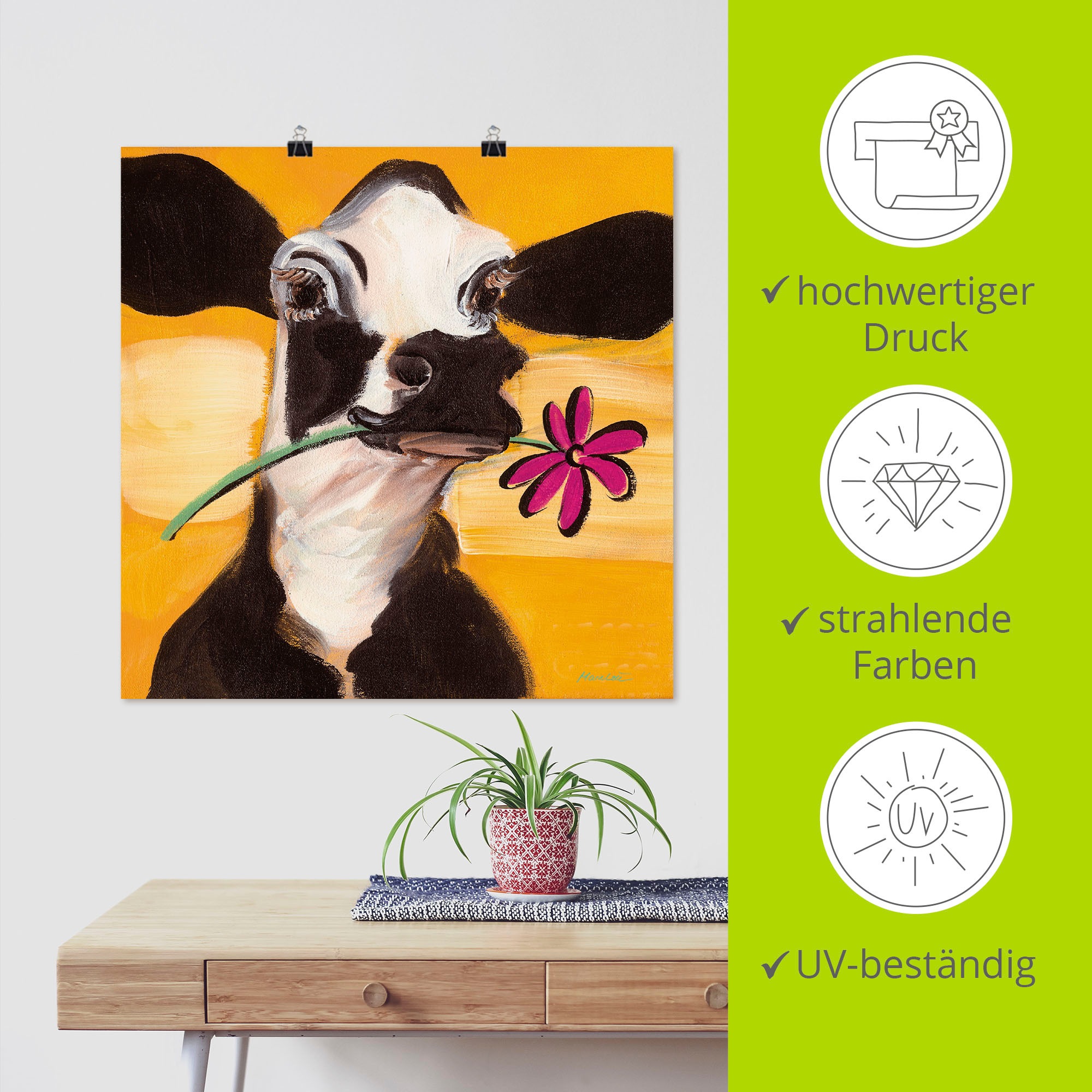 Artland Wandbild »Glückliche Kuh«, Haustiere, (1 St.), als Leinwandbild, Poster, Wandaufkleber in verschied. Größen