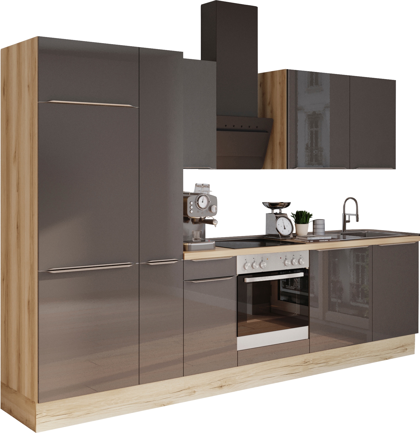 KOCHSTATION 1100000002199 "KS-Aken" Breite 300 cm, wahlweise mit E-Geräten, mit Arbeitsplatte 38 mm stark