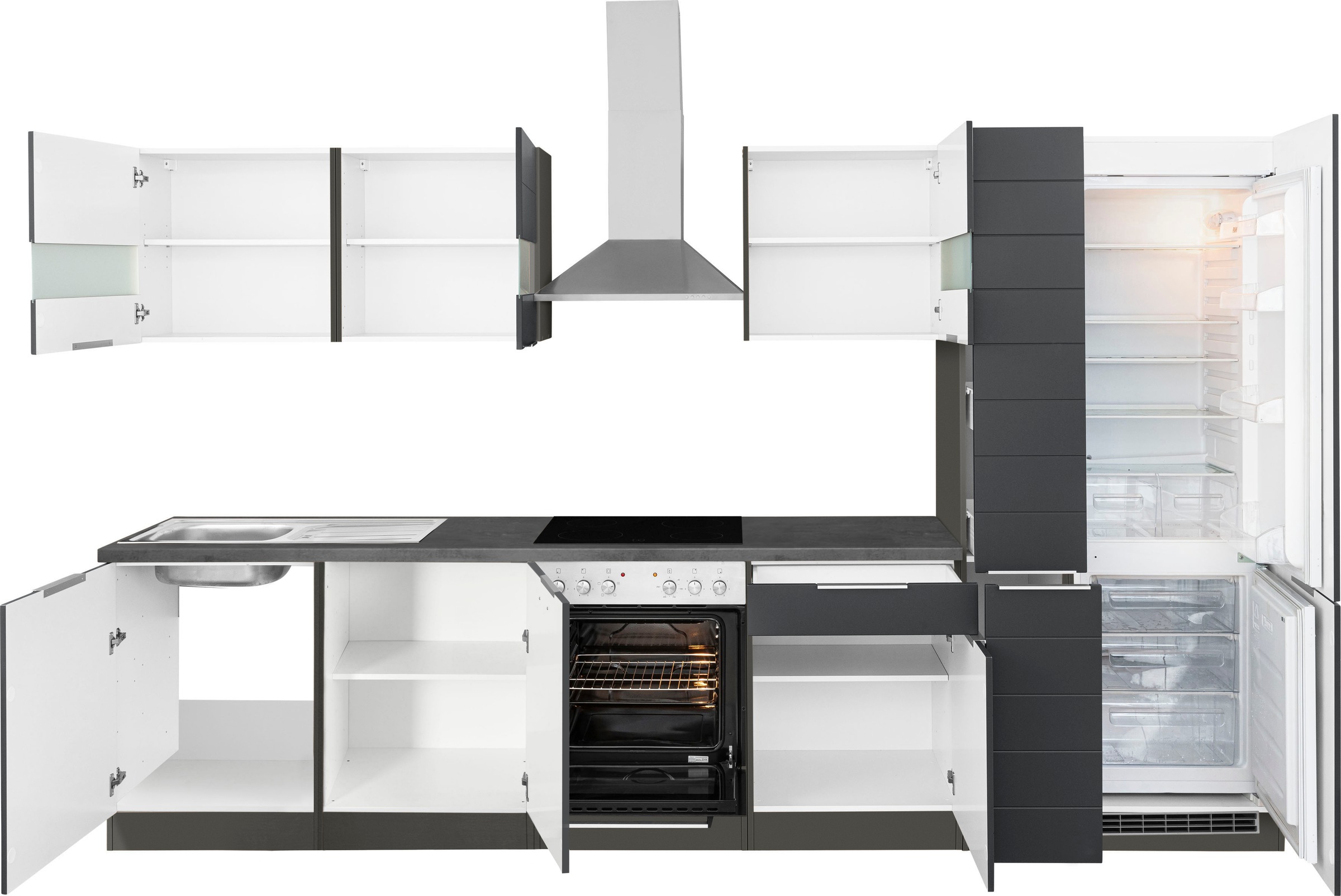 KOCHSTATION Küchenzeile »KS-Luhe« 330 cm breit, wahlweise mit oder ohne E-Geräten, gefräste MDF-Fronten