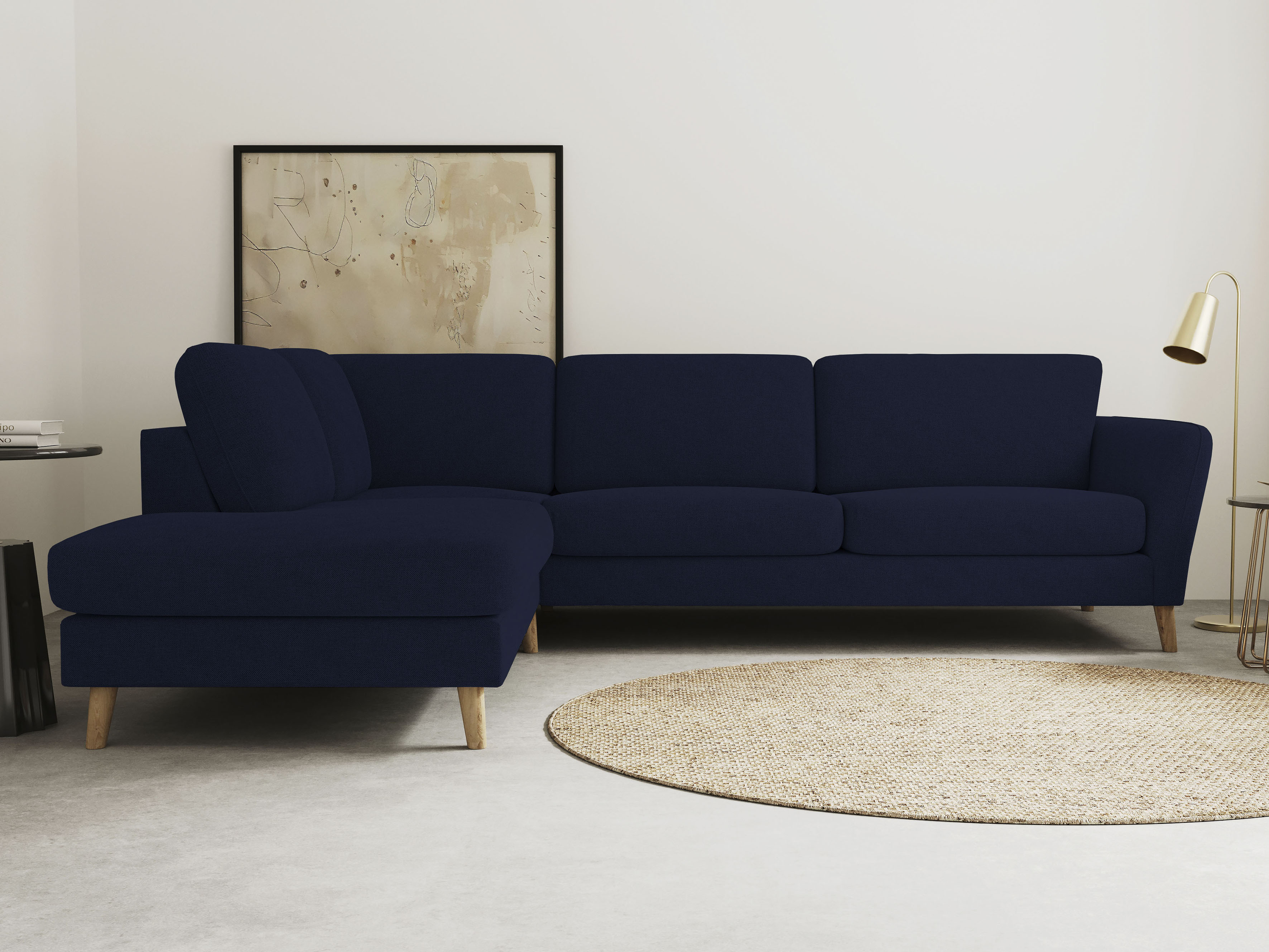 OTTO home Ecksofa "MARSEILLE 278/202 cm, L-Form, Ottom. rechts/links, verschiedene Bezüge" Massivholzbeine Eiche, Landhausstil, Wellenunterfederung