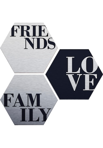 Wall-Art Metallbild »Love Friends Family« Schri...