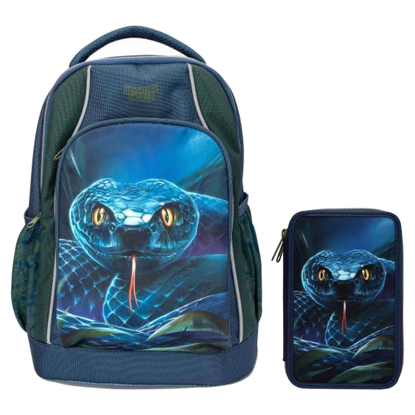 Depesche Rucksack "Schul-Set Schlange Adventure World blau-grün"