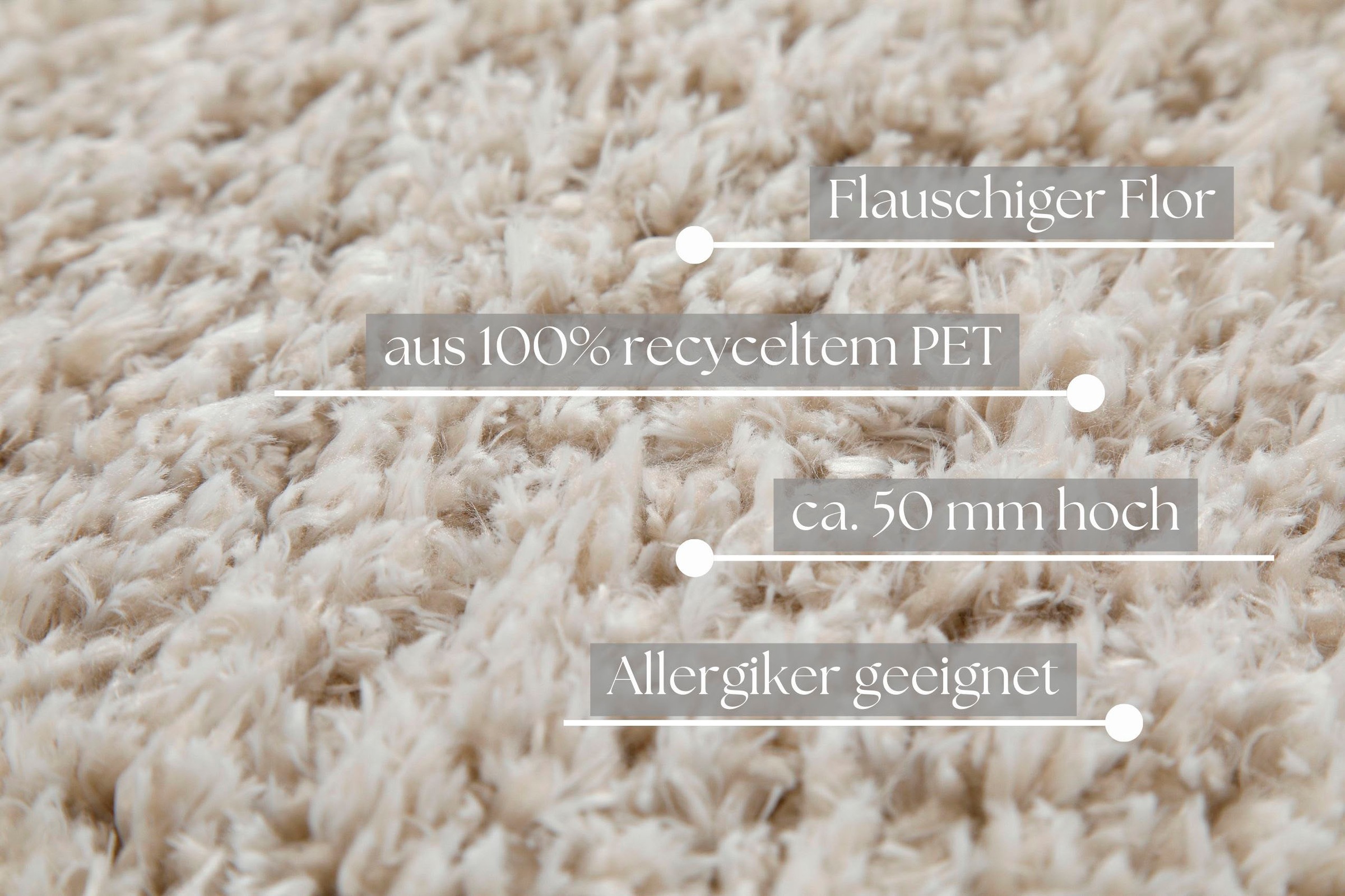 Thumbnail - my home Hochflor-Teppich "Josetta", rund, 50 mm Höhe, Langflor, Shaggy, dichter weicher Hochflor, uni farben, Wohnzimmer
