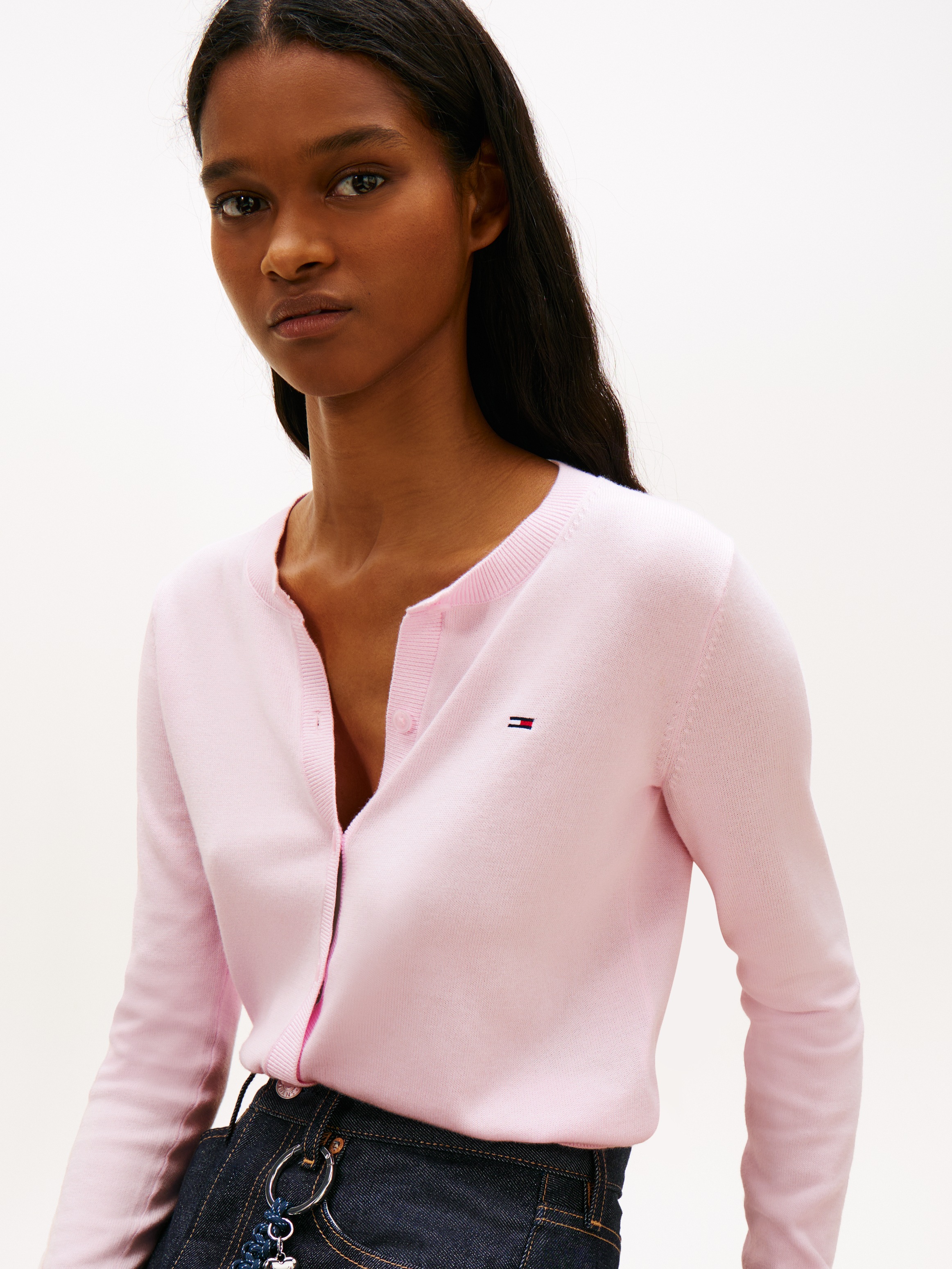 Tommy Jeans Strickjacke "TJW ESSENTIAL CREW NECK CARDIGAN" Baumwolle günstig online kaufen