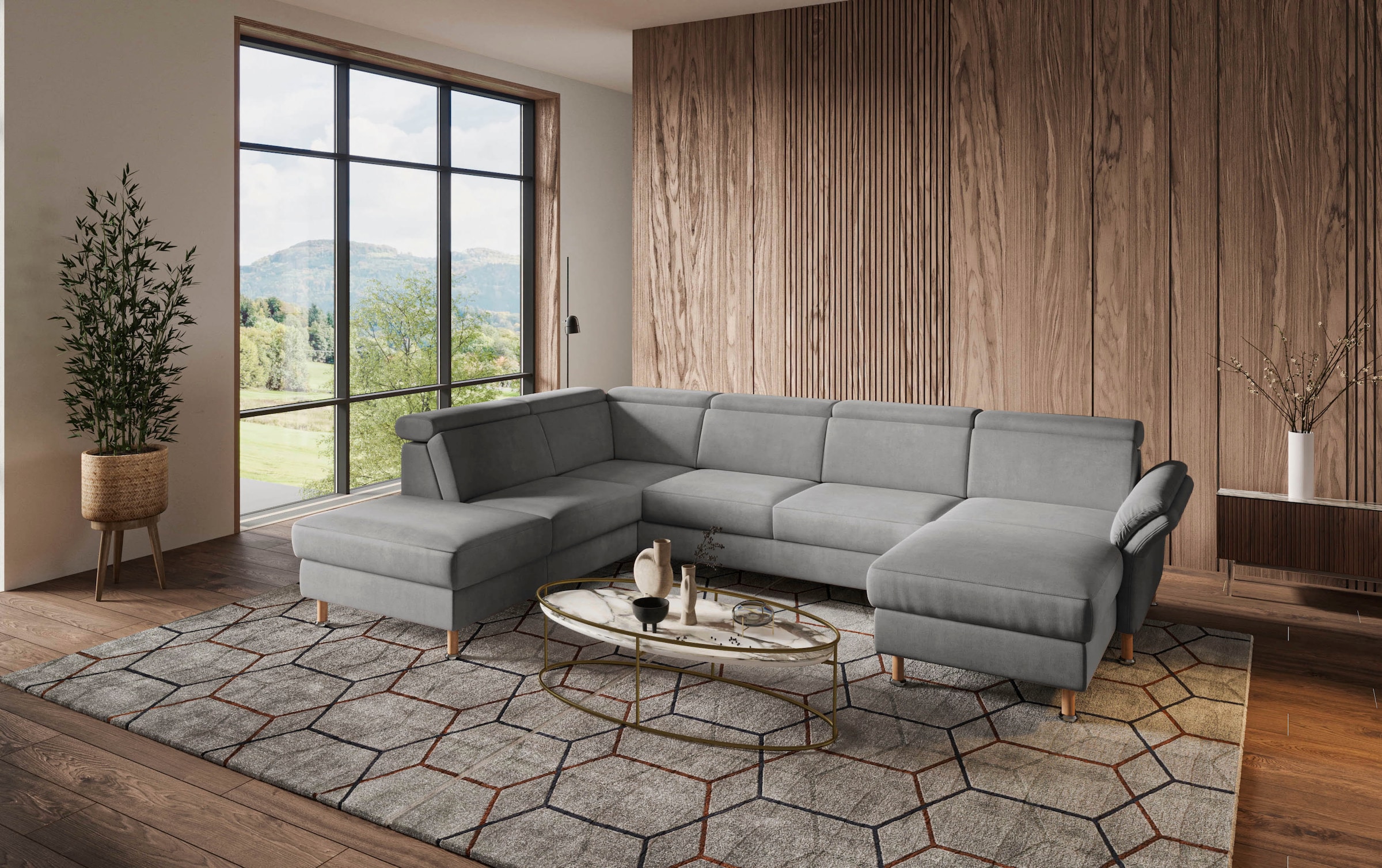 Wohnlandschaft HOME AFFAIRE "Calypso U-Form", grau, B:334cm H:85cm T:227cm, 100%Polyester, Sofas, Wohnlandschaft, wahlweise mit motorischer Relaxfunktion 10