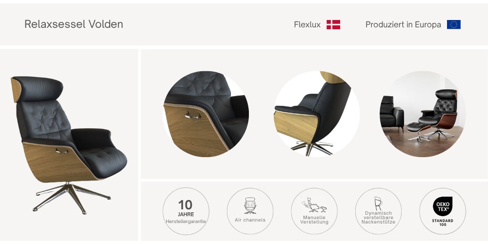 FLEXLUX Relaxsessel "Volden Fernsehsessel, verstellbarer Rücken- & Kopfstüt günstig online kaufen