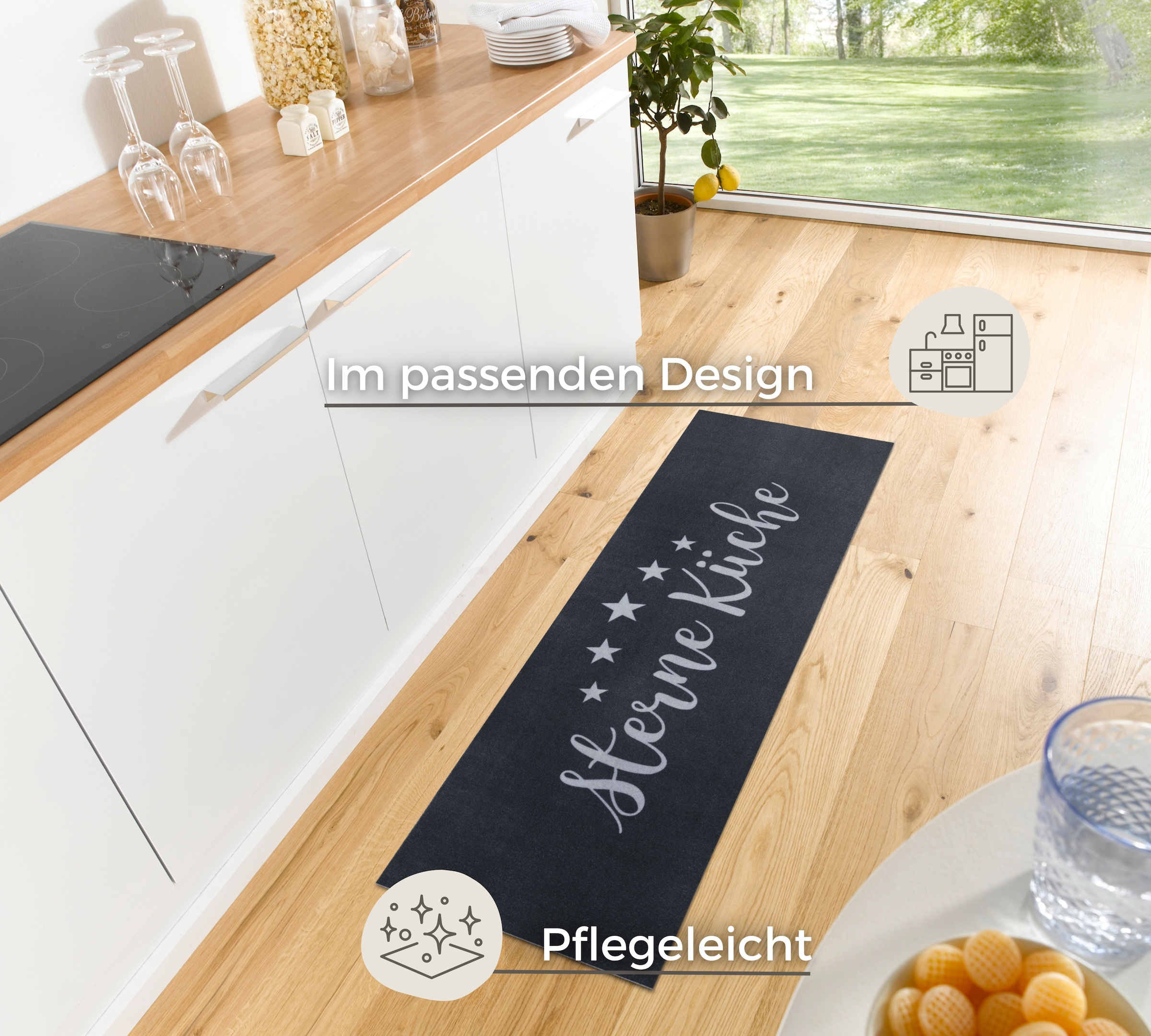 HANSE Home Küchenläufer »Fünf Sterne Küche«, rechteckig, 3 mm Höhe, Küchen-Teppich, Rutschfest, Pflegeleicht, Flur, Eingang, Esszimmer