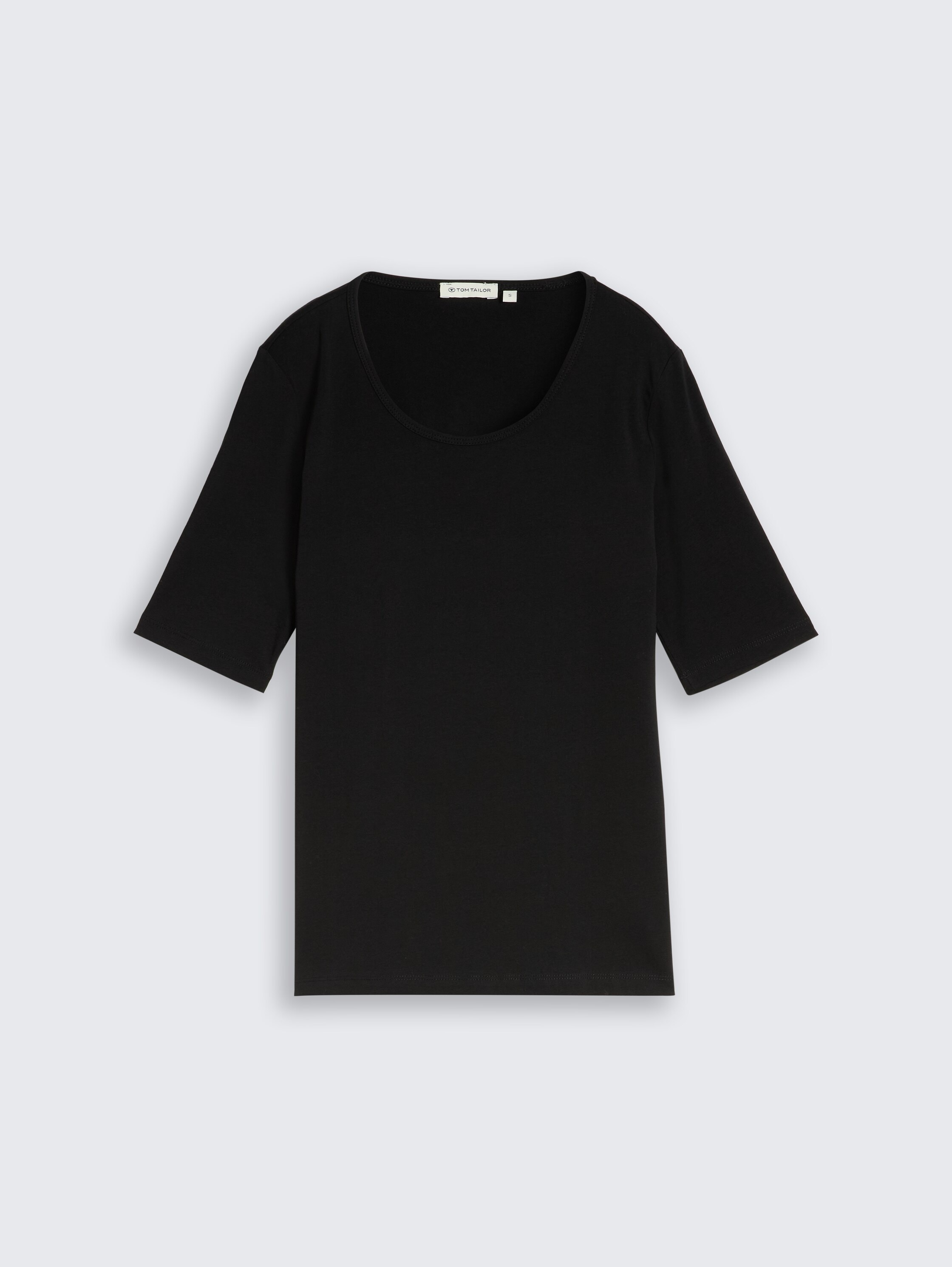 TOM TAILOR T-Shirt Sommershirt mit tiefem Rundhalsausschnitt, unifarben