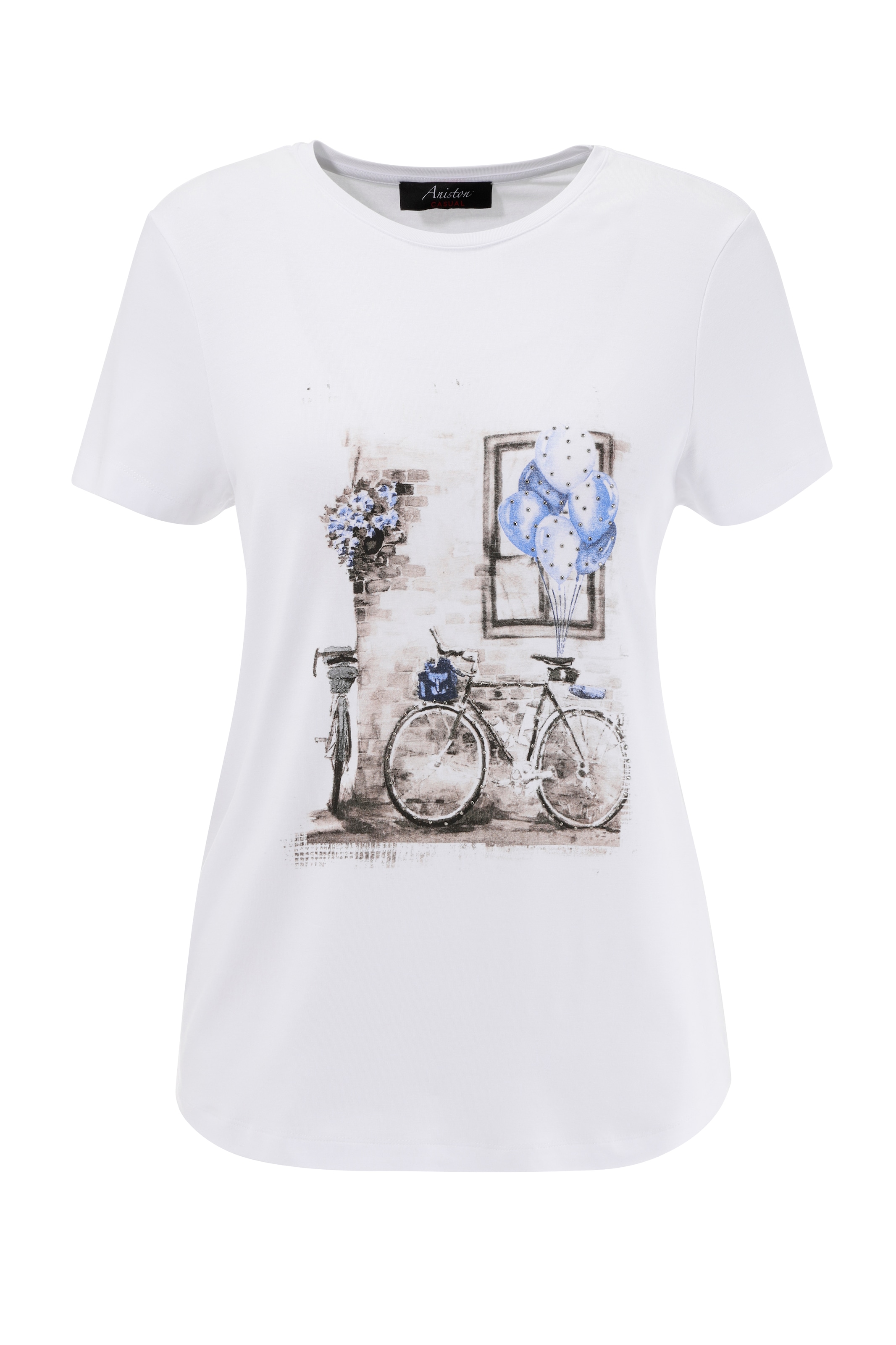 Aniston CASUAL T-Shirt, mit Glitzersteinchen Frontdruck | NEUE - bestellen BAUR KOLLEKTION für verzierter