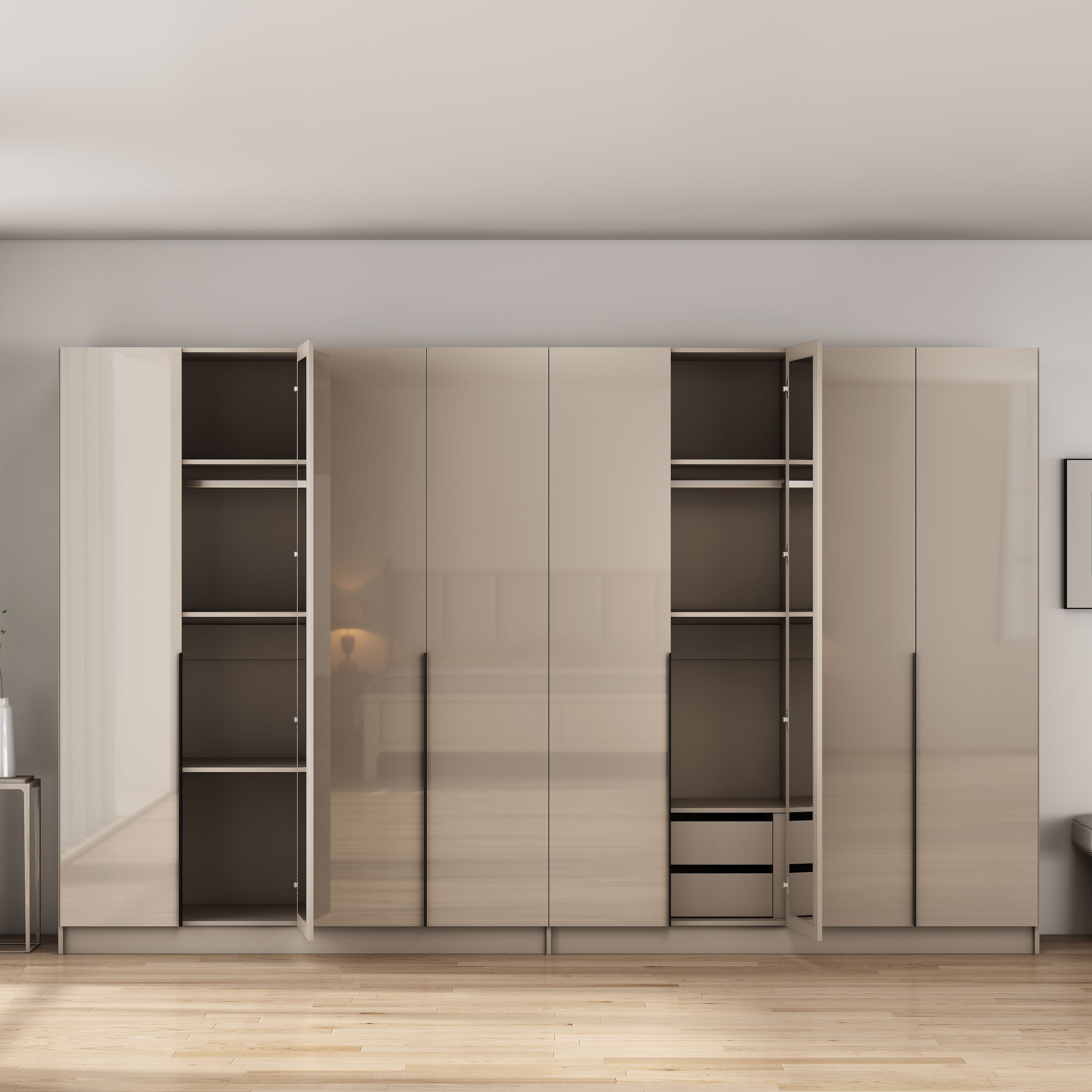 OTTO home Kleiderschrank »Annor Schlafzimmerschrank Breite 323 cm hochglanz Schrank Garderobe« Drehtürenschrank mit perfekter Innenausstattung - elegante Türgriffe