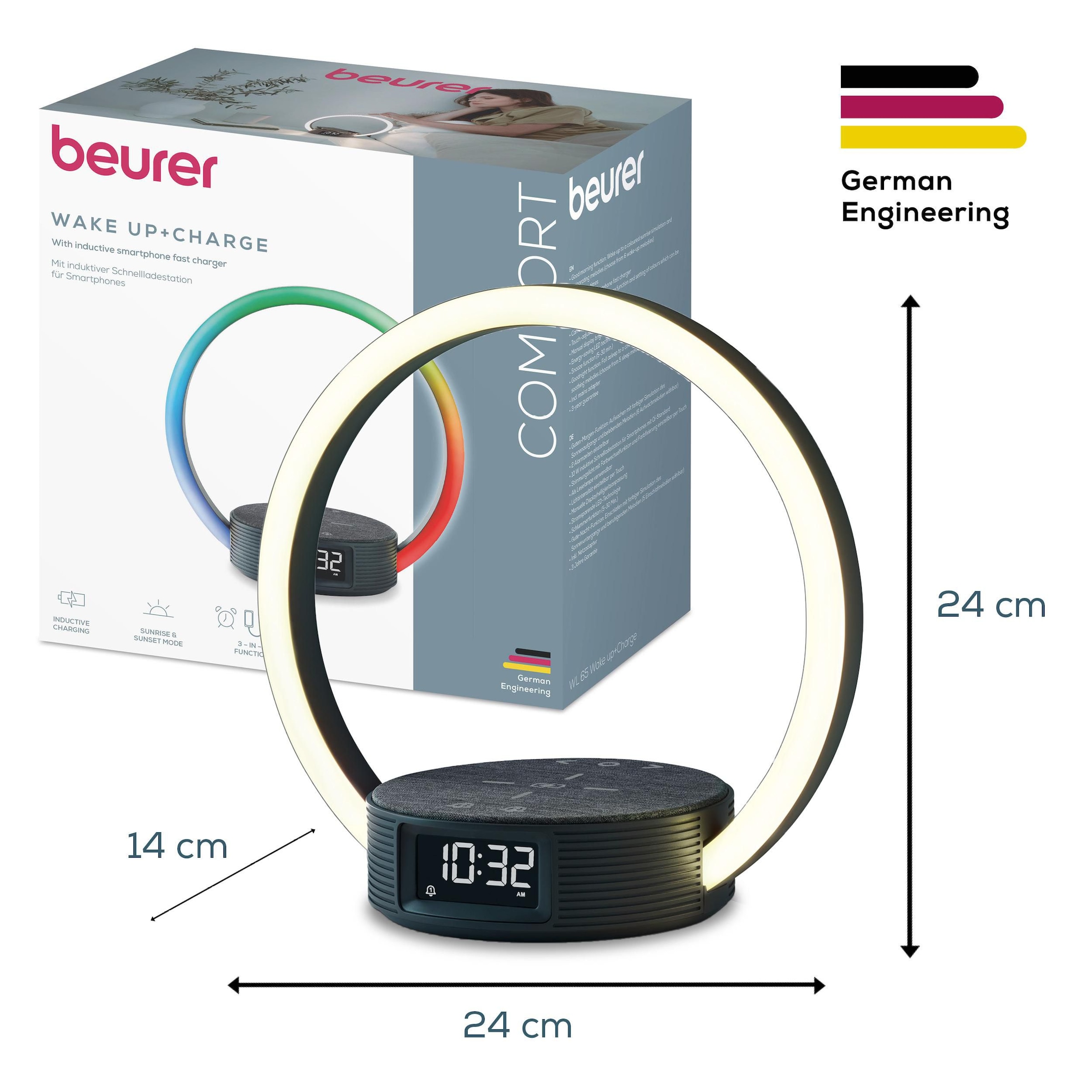 BEURER Tageslichtwecker »WL 65 Wake up+Charge mit Schnellladestation, Wecker und Leselampe«, Natürliches Einschlafen und sanftes Aufwachen