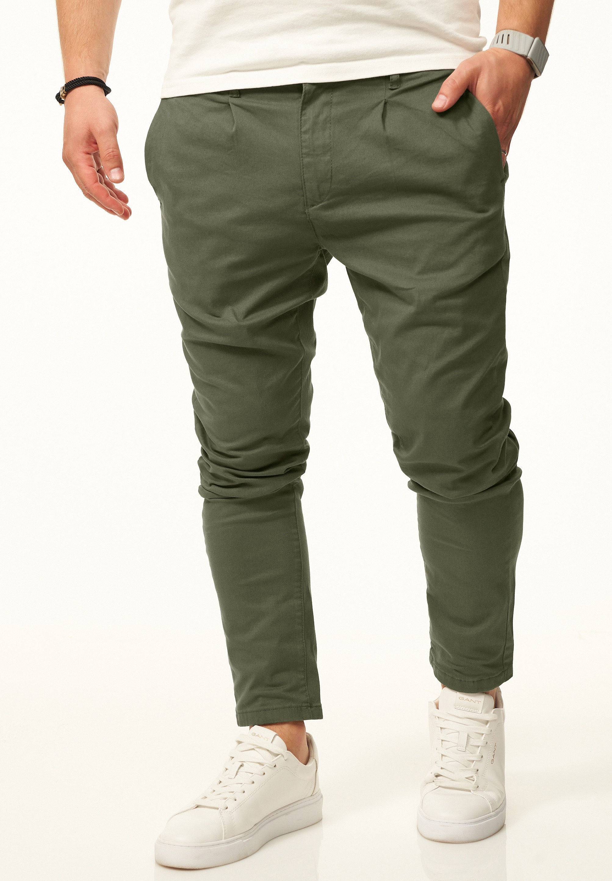 Daily Cotton Chinohose »im CROPPED Slim-Fit Stil als Stoffhose«  Freizeithose mit Gummibund, Tunnelzug & Gürtelschlaufen