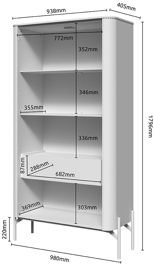 OTTO home Vitrine »Rondo, Showcase,Parsol-Sicherheitsglas,LED-Bel., B/T/H:94/40/180 cm« UV lackiert, Soft Close Funktion, Metallrahmen als Basis des Elements