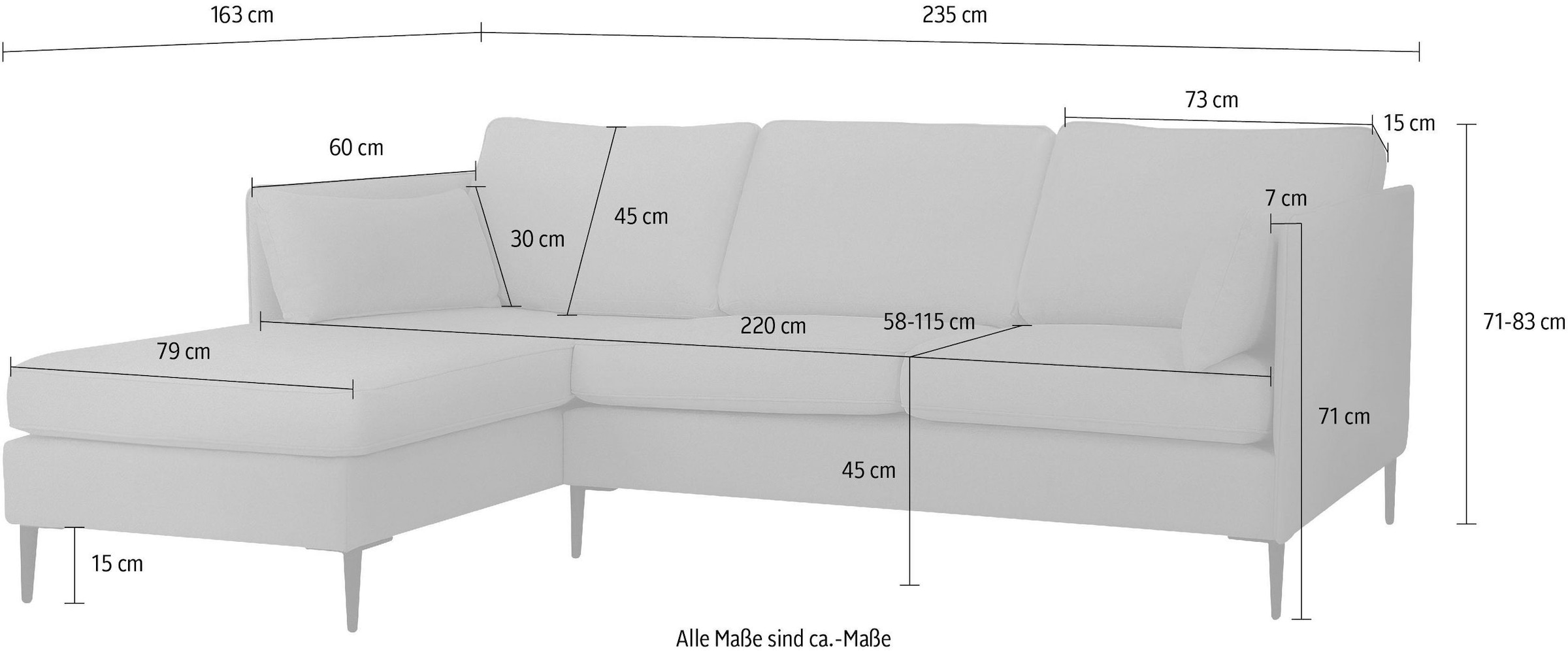 Leonique Ecksofa "Light L-Form", inklusive loser Zierkissen, mit schmalen A günstig online kaufen