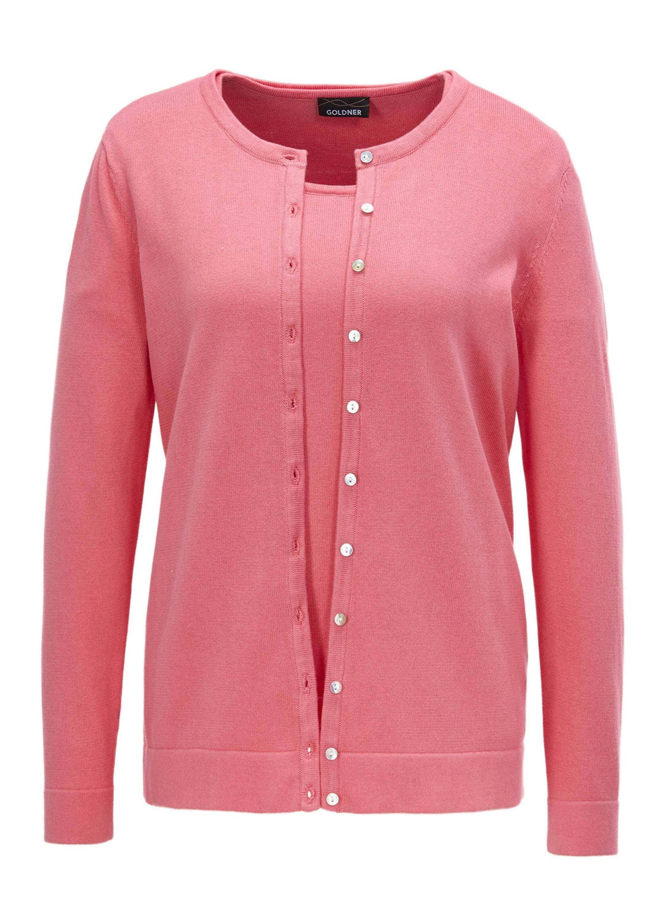 GOLDNER Strickpullover "Kurzgröße Figurnahes Twin-Set aus Pima-Baumwolle" Ohne