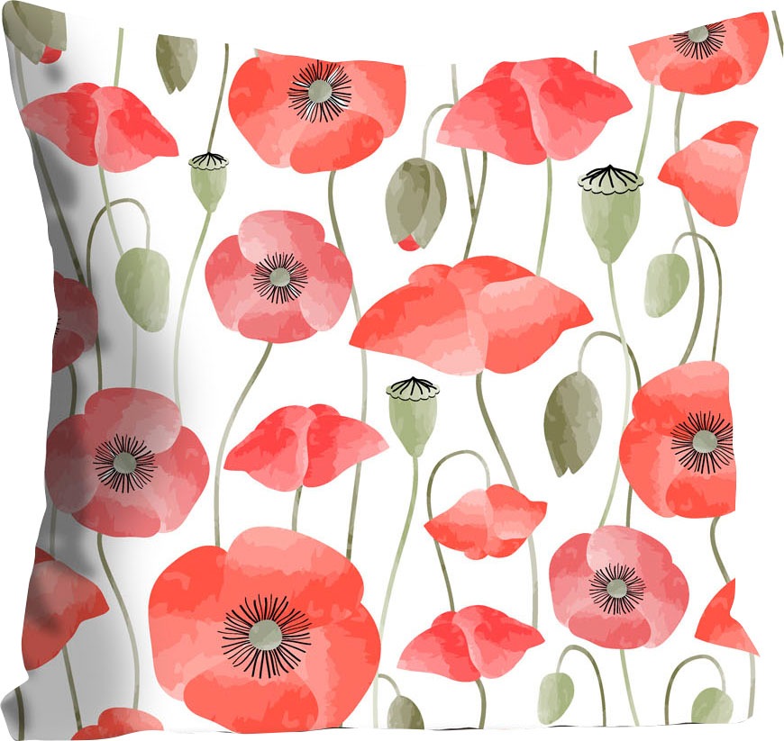 queence Dekokissen "Denis" mit roten Mohnblumen günstig online kaufen