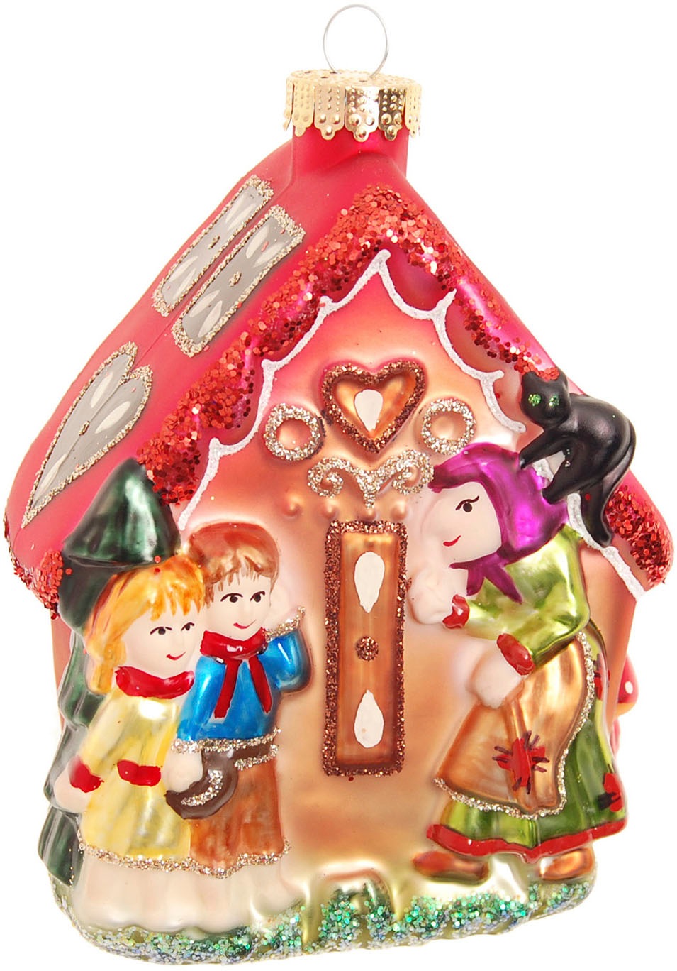 Krebs Glas Lauscha Christbaumschmuck "Glasornament Lebkuchenhaus mit Hexe, Hänsel & Gretel, Höhe ca. 13 cm", (1 tlg.), W