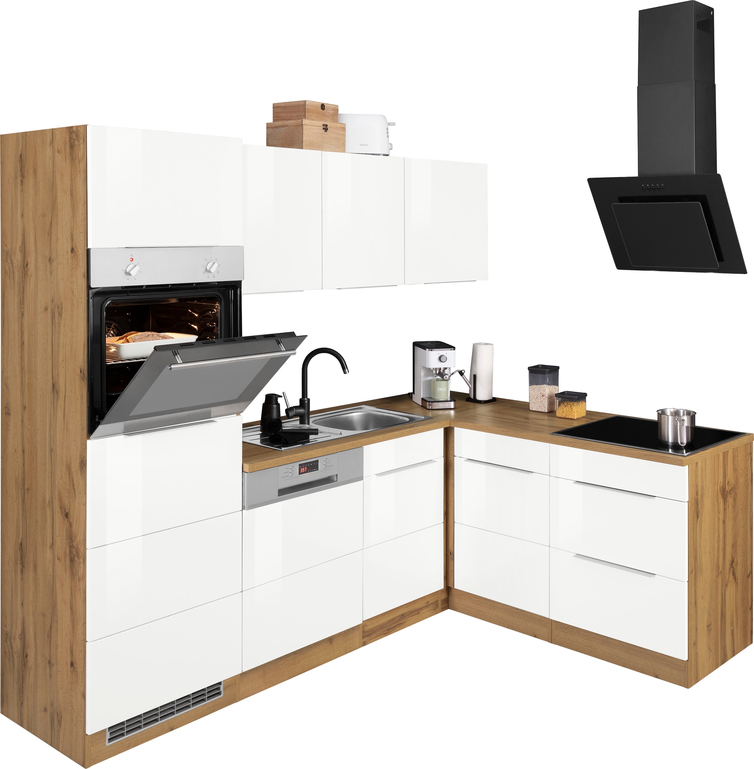 KOCHSTATION Winkelküche "KS-Brindisi Stellbreite 230/170 cm", wahlweise mit E-Geräten und Induktion, mit MDF-Fronten