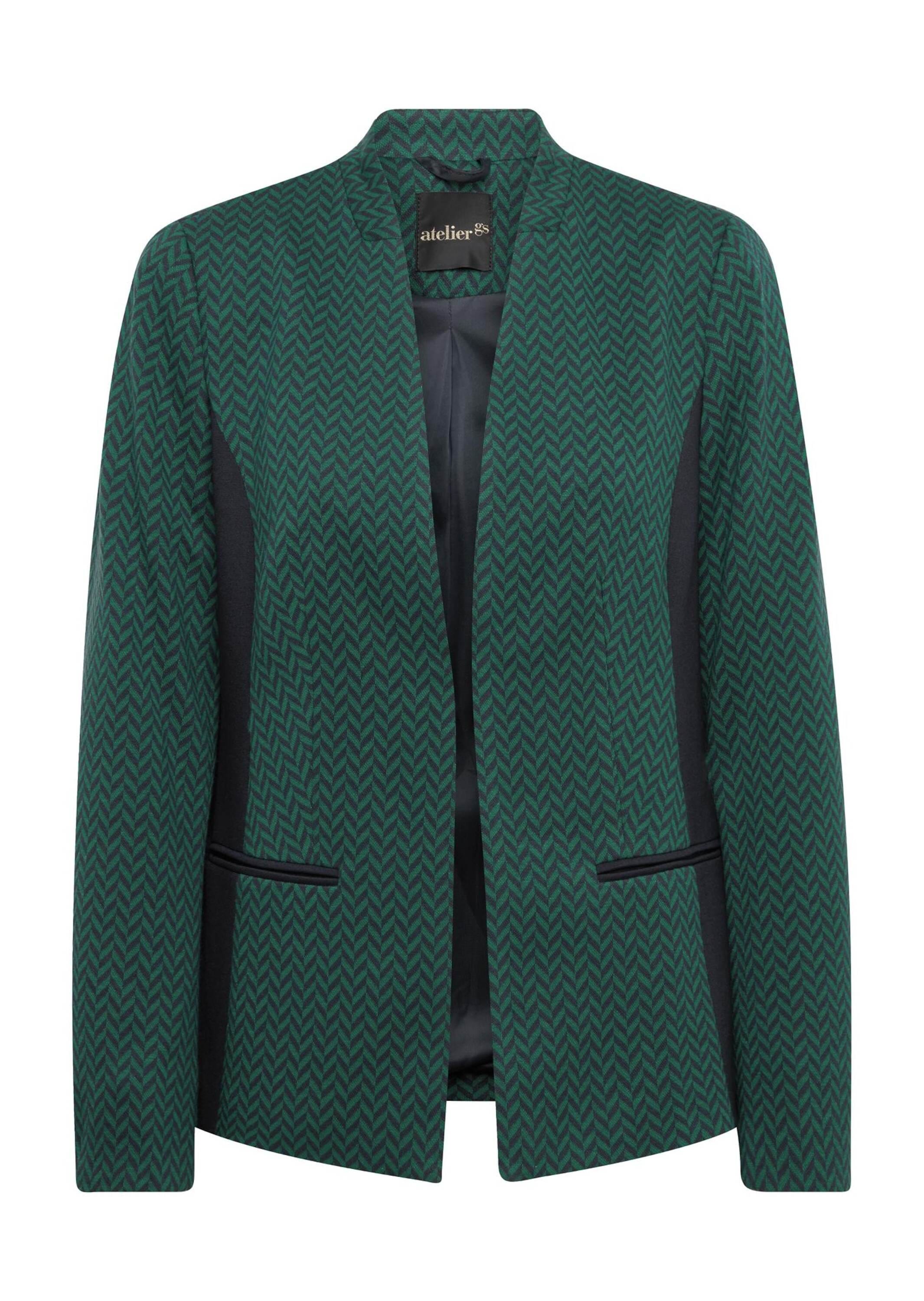 GOLDNER Kurzblazer "Kurzgröße Aufwendiger Jacquardblazer aus weichem Jersey" Modisches Fischgratmuster