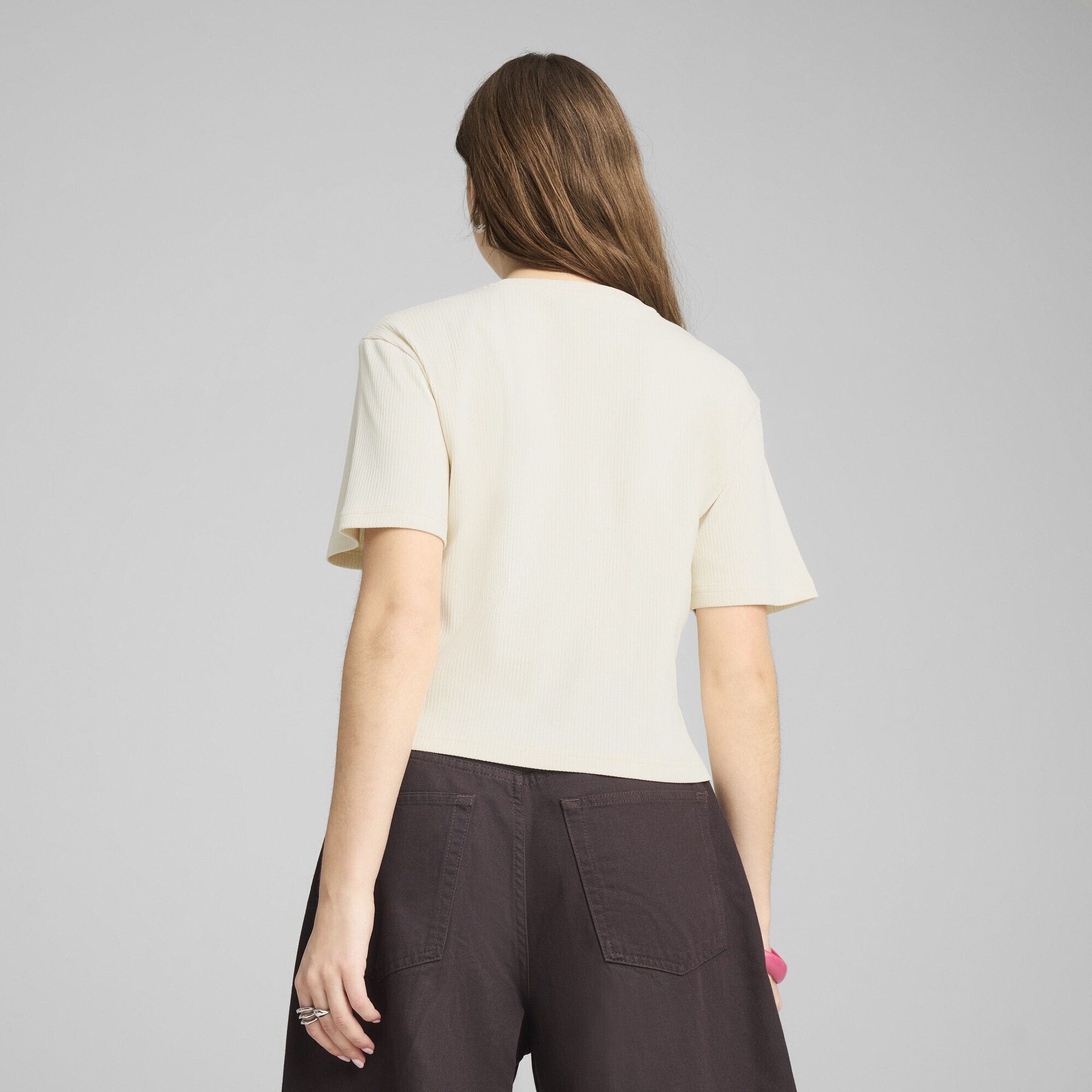 PUMA T-Shirt »WARDROBE ESS Geripptes Relaxed Fit T-Shirt Damen«