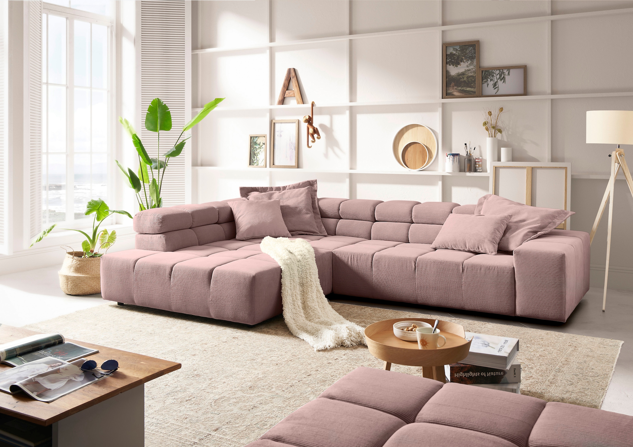 Home affaire Ecksofa "Ancona, Ecksofa, incl. Kopfteilverstellung, Breite 319 cm, L-Form" wahlweise motorische Sitztiefenverstellung, auch in Cord + Easy Care