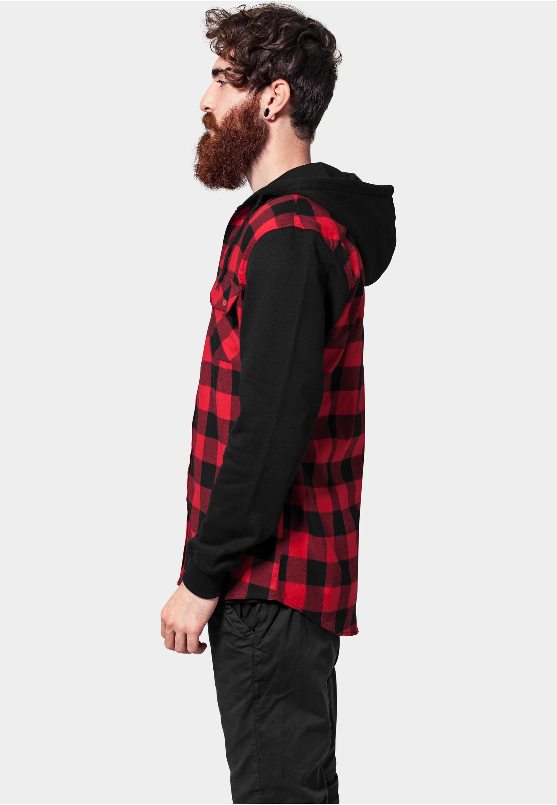 URBAN CLASSICS Langarm-Poloshirt »Urban Classics Herren Hooded Checked Flanell Sweat Sleeve Shirt«, (1 tlg.)