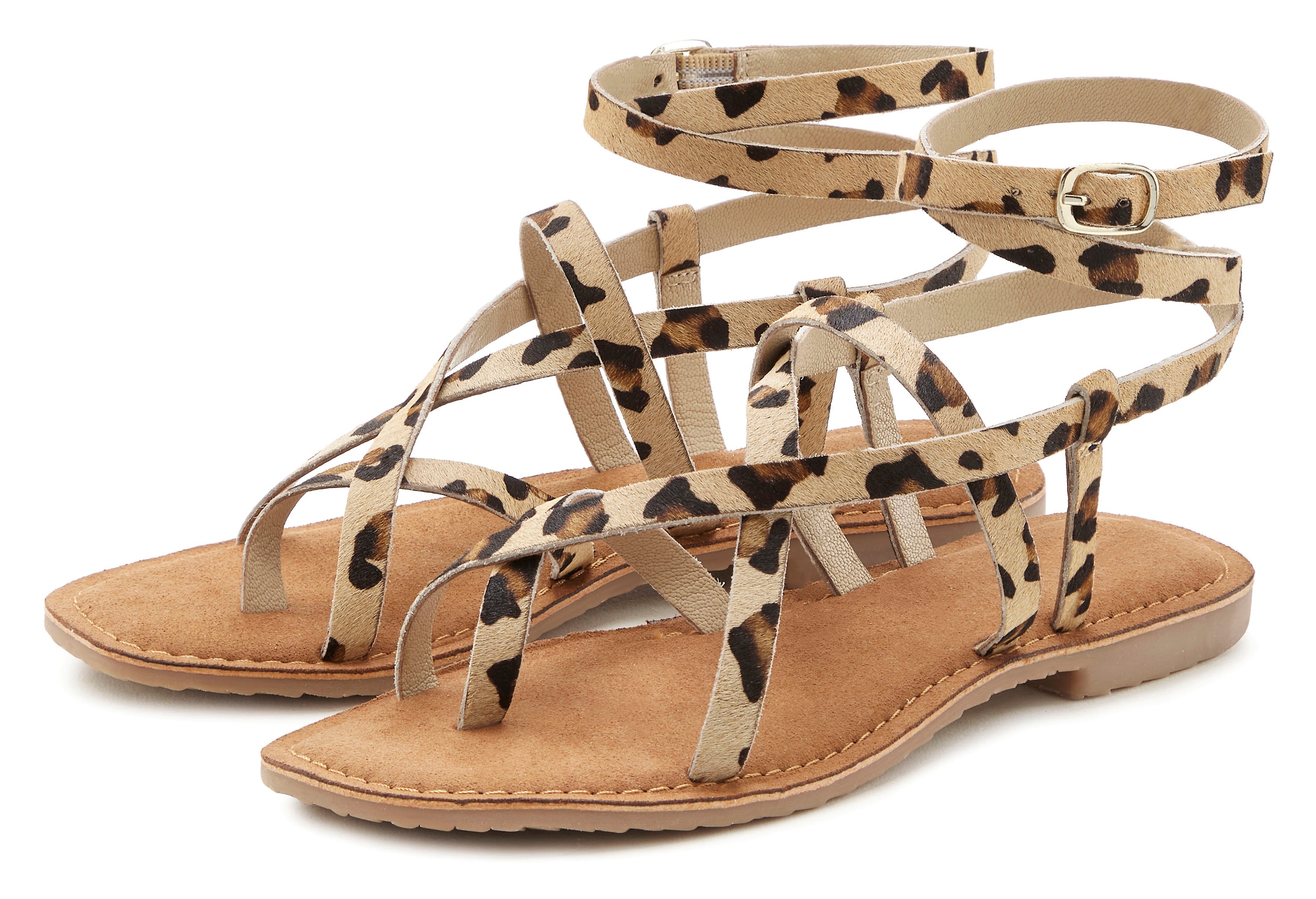 French Connection Sandale "Sandalette, Sommerschuhe, offener Schuh, Ledersandale" NEU aus hochwertigem Leder in modischem Leo-Look