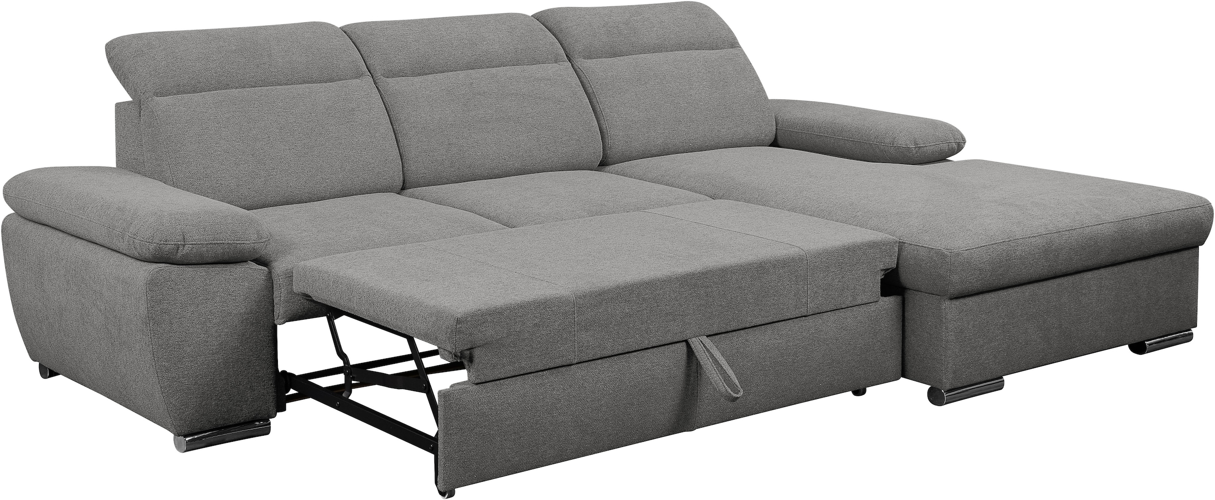 WERK2 Ecksofa »Palma mit Bett & Bettkasten, Kopfteilverstellung, bequem, zeitlos« Strukturstoff, L-Form, XXL, Schlaffunktion, Bettkasten