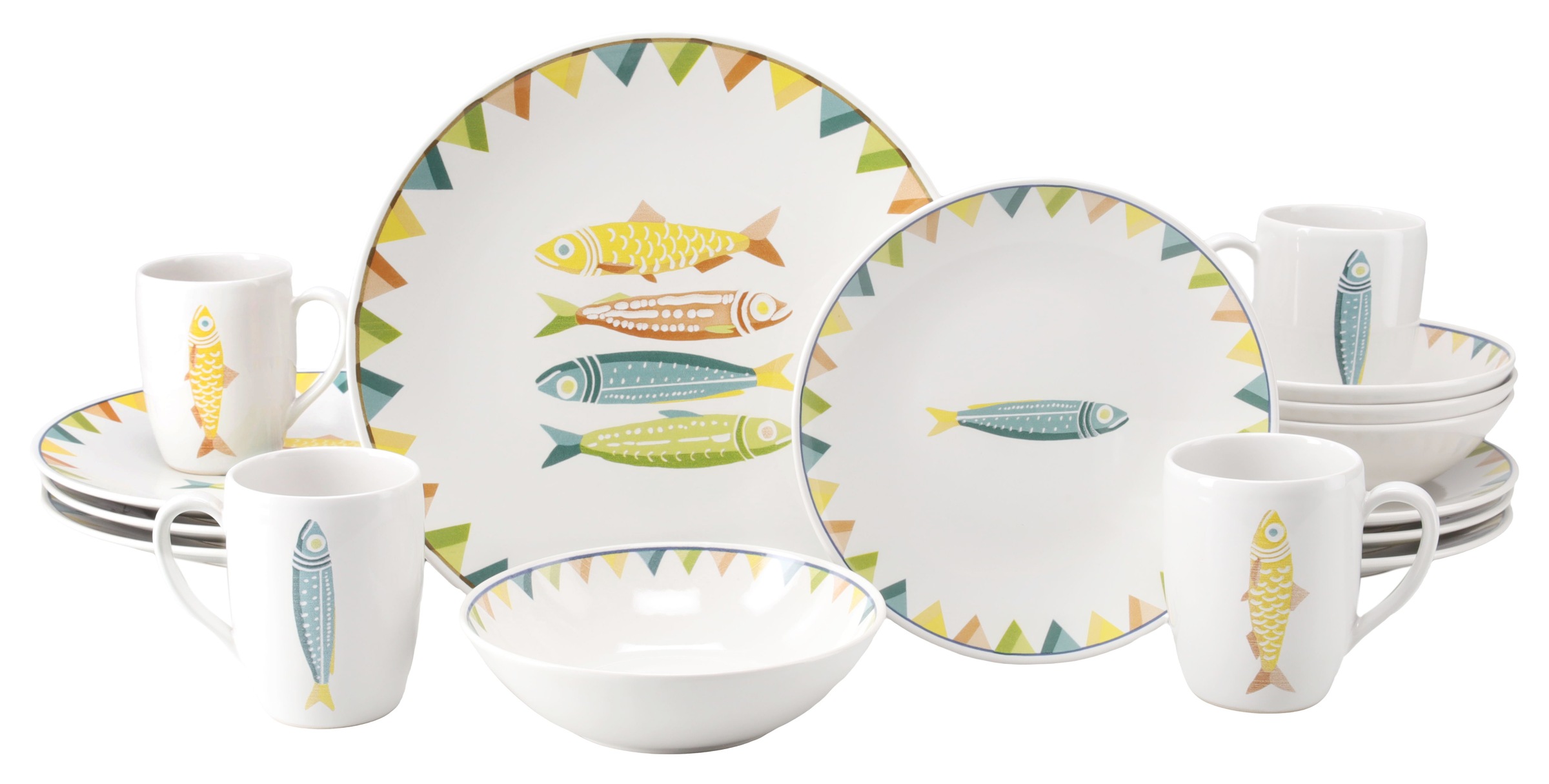 CreaTable Kombiservice "Sardinhas, Geschirr-Set, 16-tlg." Hochwertiges Steinzeug, Zentrales Sardinen-Motiv