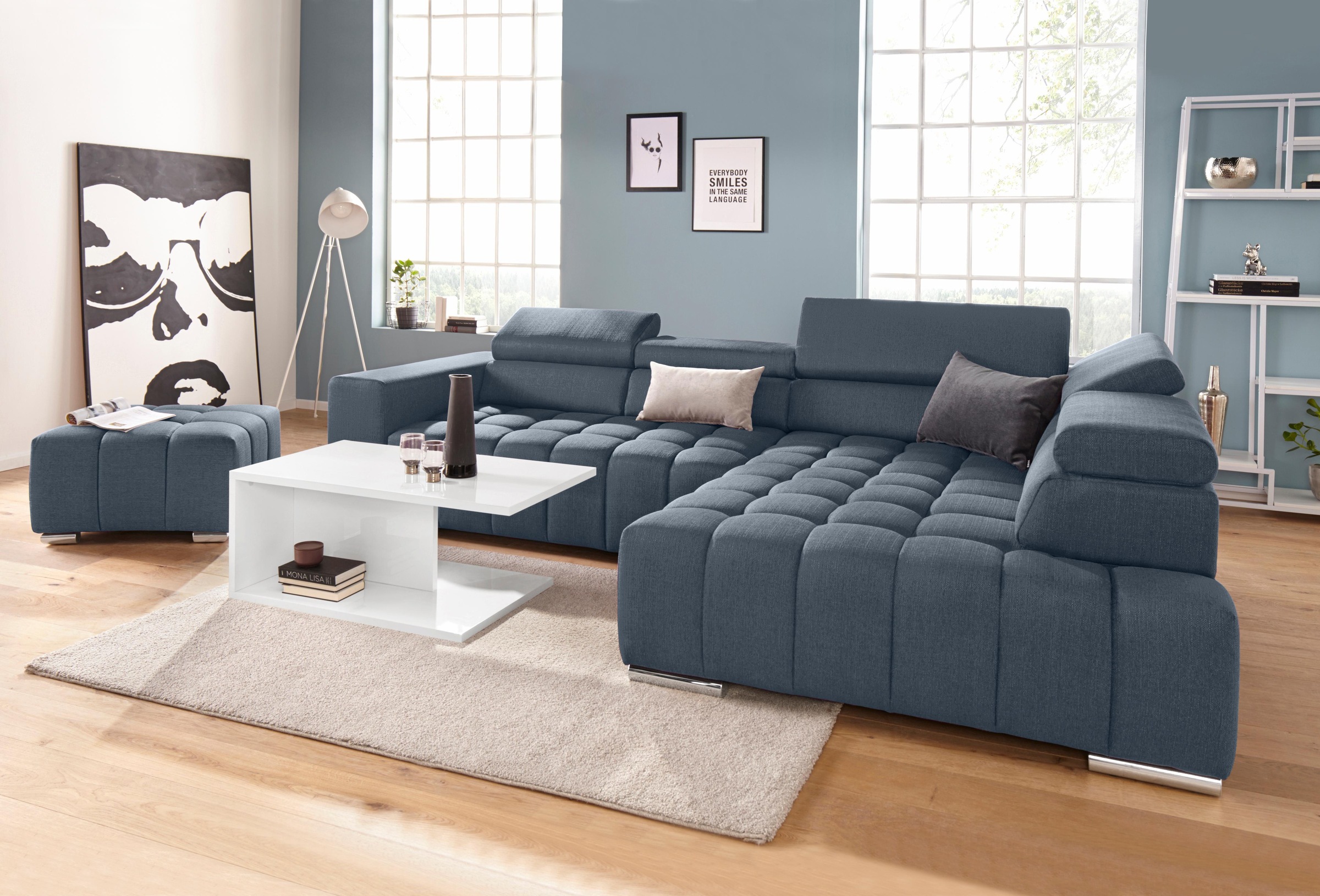 exxpo - sofa fashion Ecksofa »Elias, aktuelle Kreuzsteppung im Sitz, bequem, L-Form«, mit Kopf- bzw. Rückenverstellung, wahlweise mit Bettfunktion