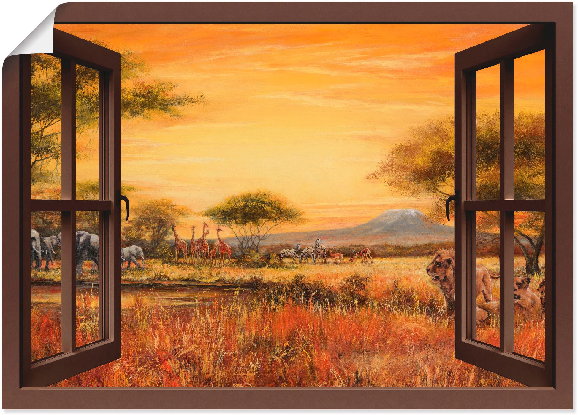 St.), Wandbild BAUR oder kaufen (1 Fensterblick, | Poster Afrikanische Steppe Artland Leinwandbild, »Fensterblick Löwen«, Größen als Wandaufkleber in versch.