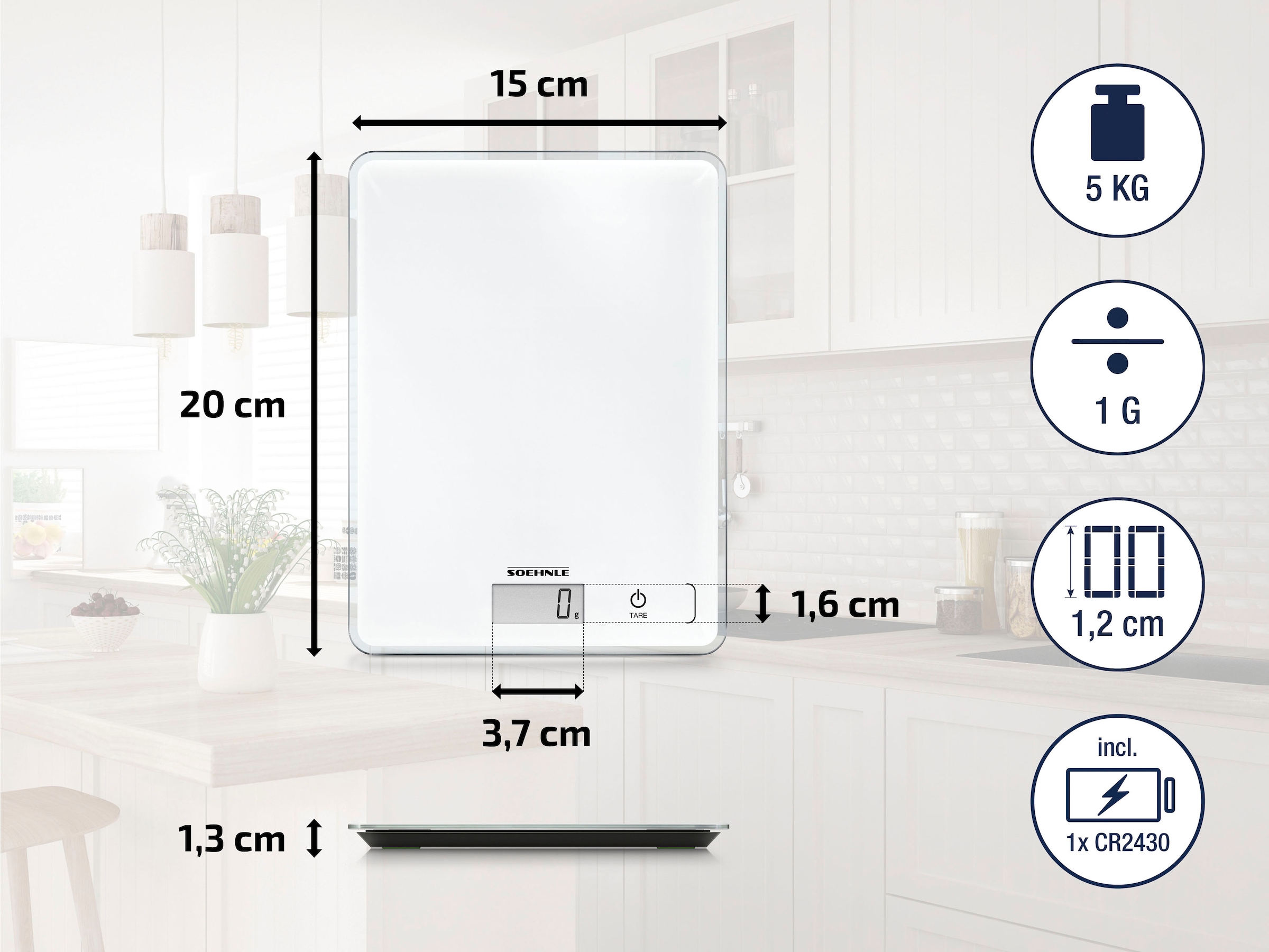 Soehnle Küchenwaage »Page Compact 300«, Tragkraft bis maximal 5 kg (1-g-genau)