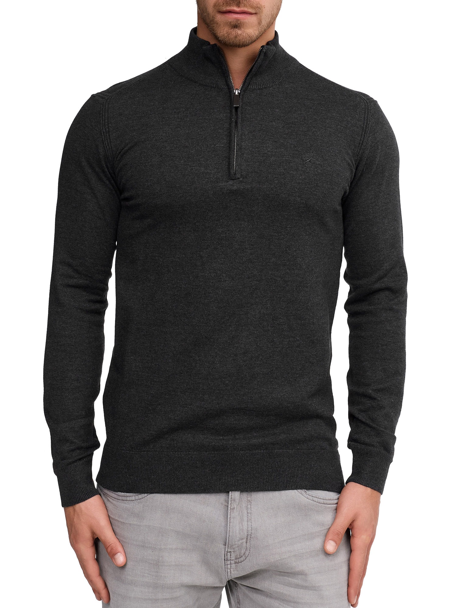 Indicode Lillamos Men's Knit Troyer Charcoal Size S 2