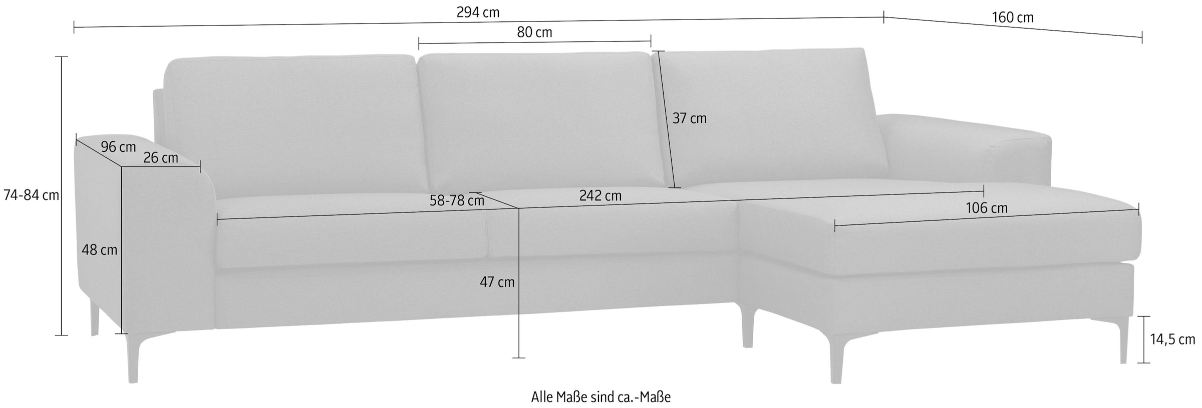 INOSIGN Ecksofa »Henry«, mit Metallbeinen, in modernem Design