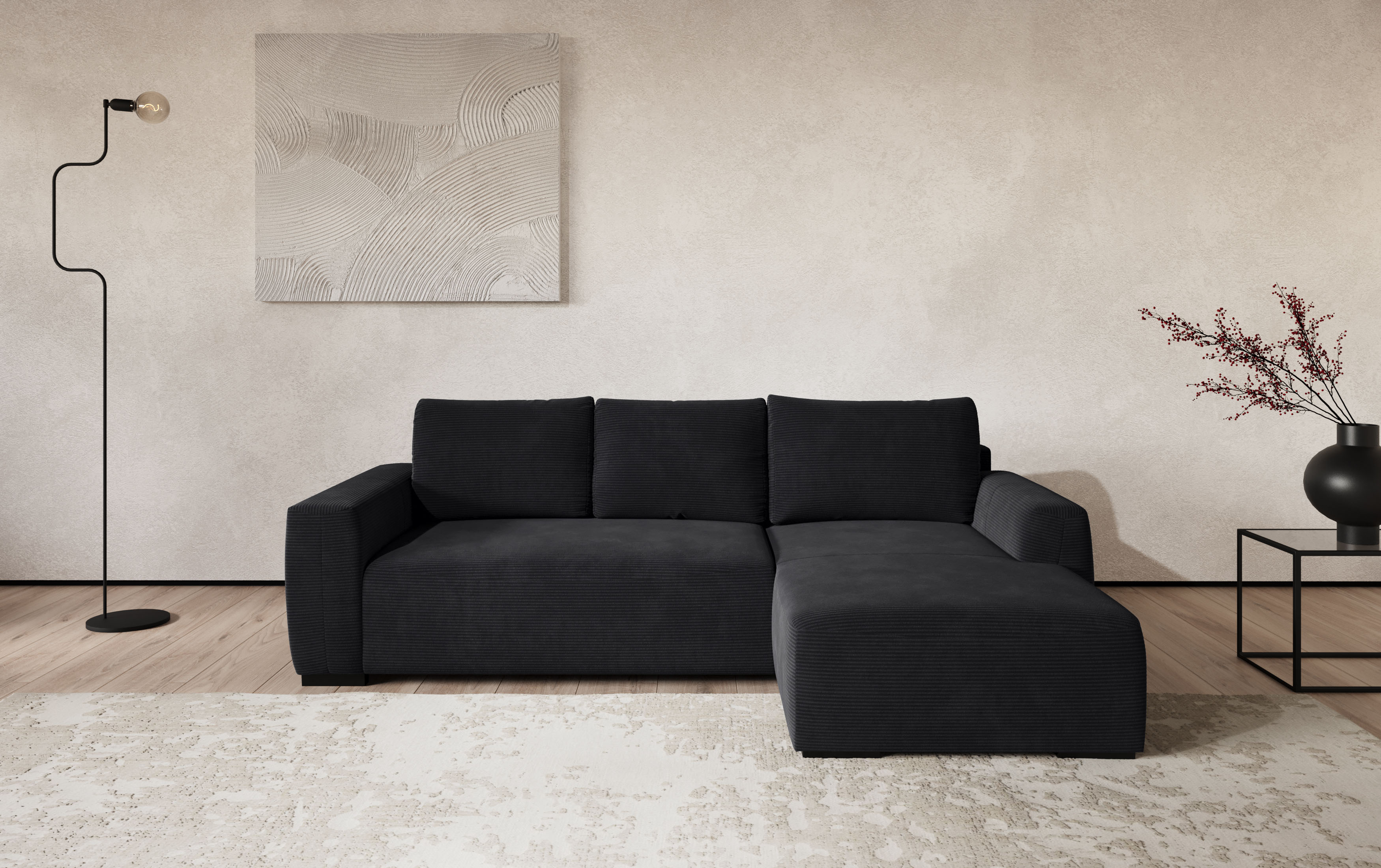 COTTA Ecksofa "Giro L-Form,B: 252 cm, abgerundete Kanten, bequeme Wellenunterfederung" +PUR Schaum, opt. Schlaffunktion + Bettkasten,LF 202x128cm Trendstoffe