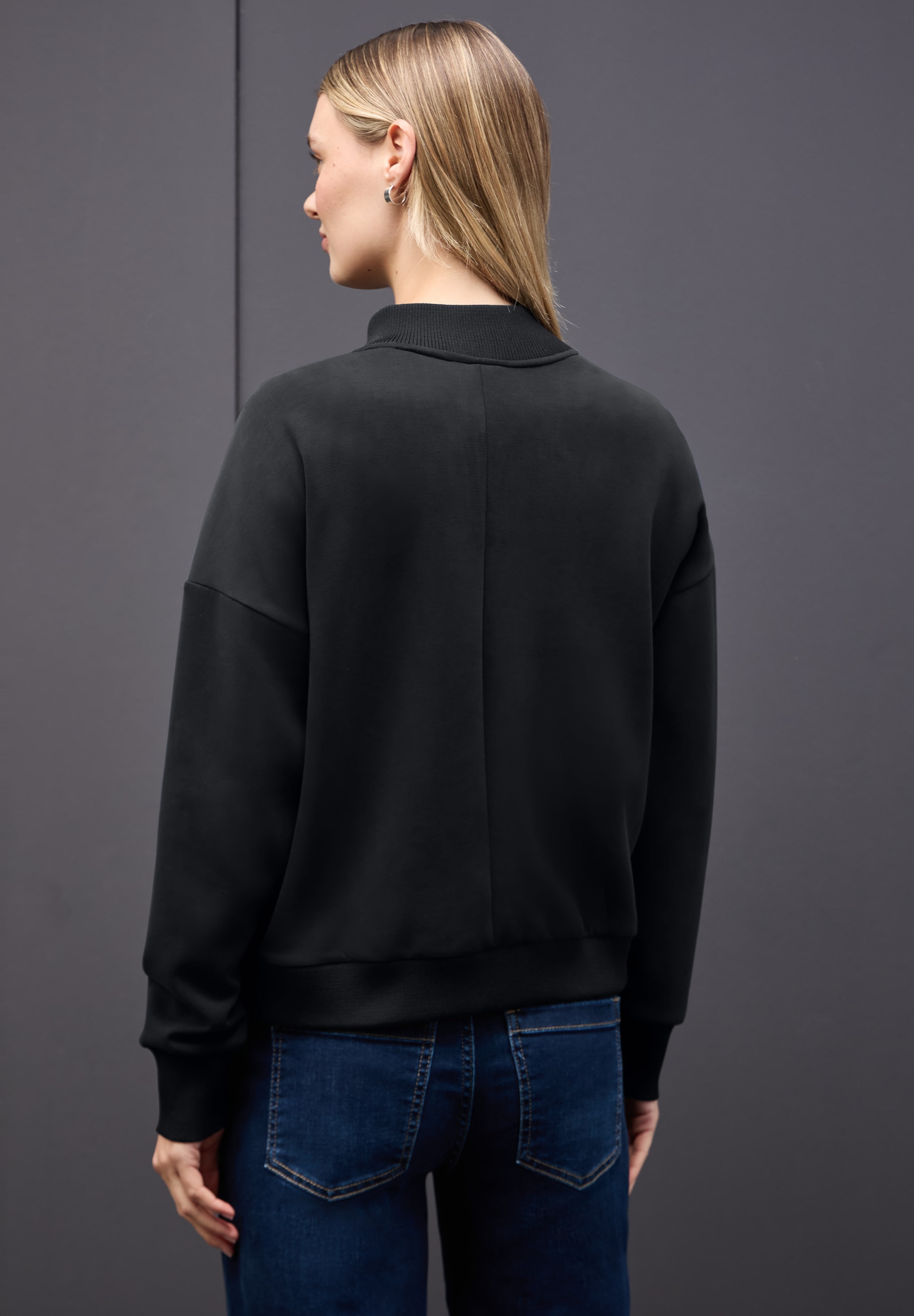 STREET ONE Sweatjacke mit Rippdetails und im Silk-Look