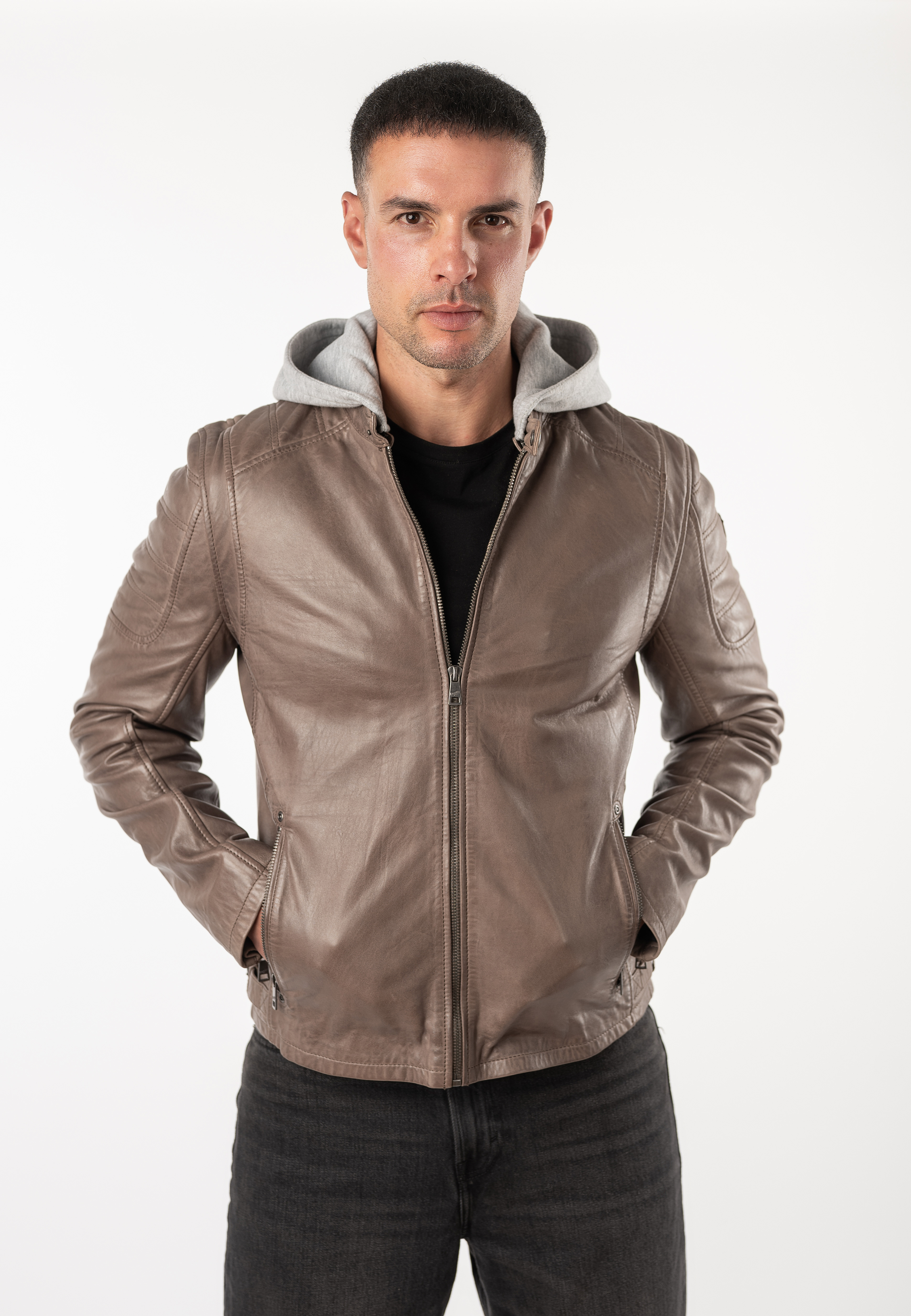 Mauritius Lederjacke "MMRylo" mit Kapuze mit abnehmbarer Jersey-Kapuze