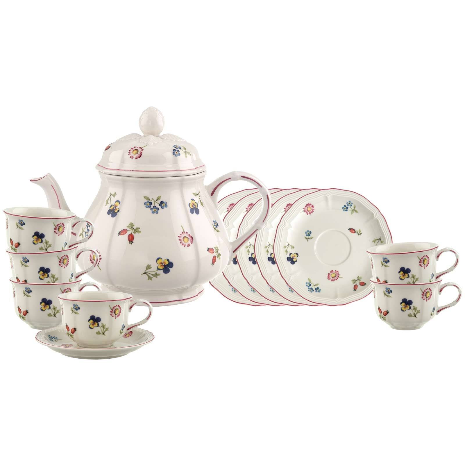 Villeroy & Boch Geschirr-Set "Teeservice Petite Fleur 13er Set weiß" Spülmaschinengeeignet, Mikrowellengeeignet