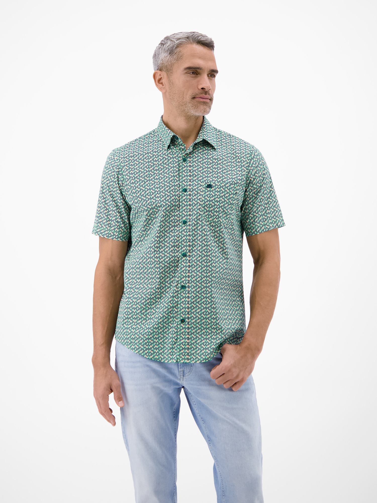 LERROS Kurzarmhemd "Kurzarmhemd mit Print aus Popeline-Stretch-Material" günstig online kaufen